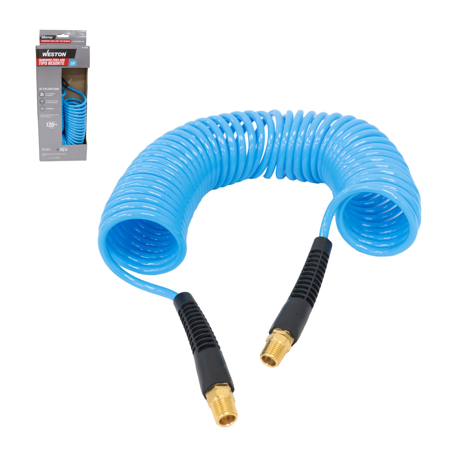 Manguera para Aire de Poliuretano Tipo Resorte 1/4" x 25 pies con Conector 1/4" NPT Weston