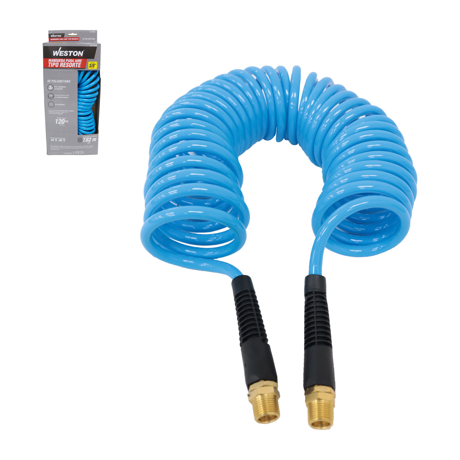 Manguera para Aire de Poliuretano Tipo Resorte 3/8" x 25 Pies con Conector NPT 3/8" Weston