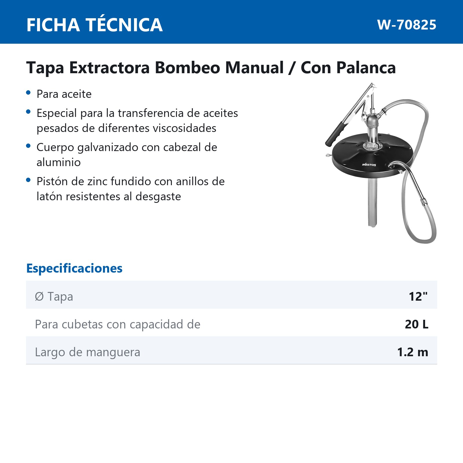 BOMBA EXTRACTORA D/ACEITE P/CUBETA 12'' C/MANGUERA 48'' - Imagen 2