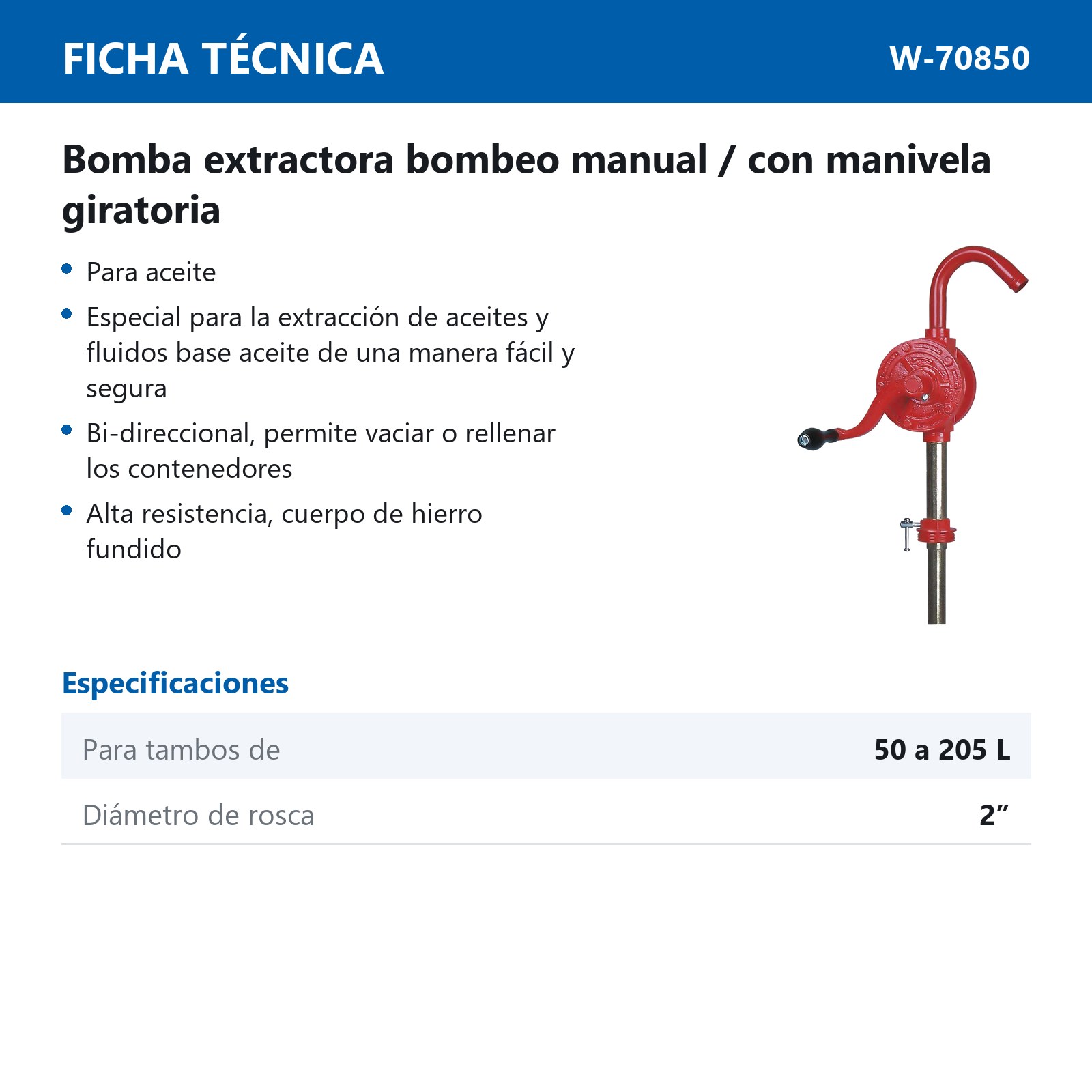 BOMBA GIRATORIA EXTRACTORA D/ACEITE  P/TAMBO 50L-205L - Imagen 2