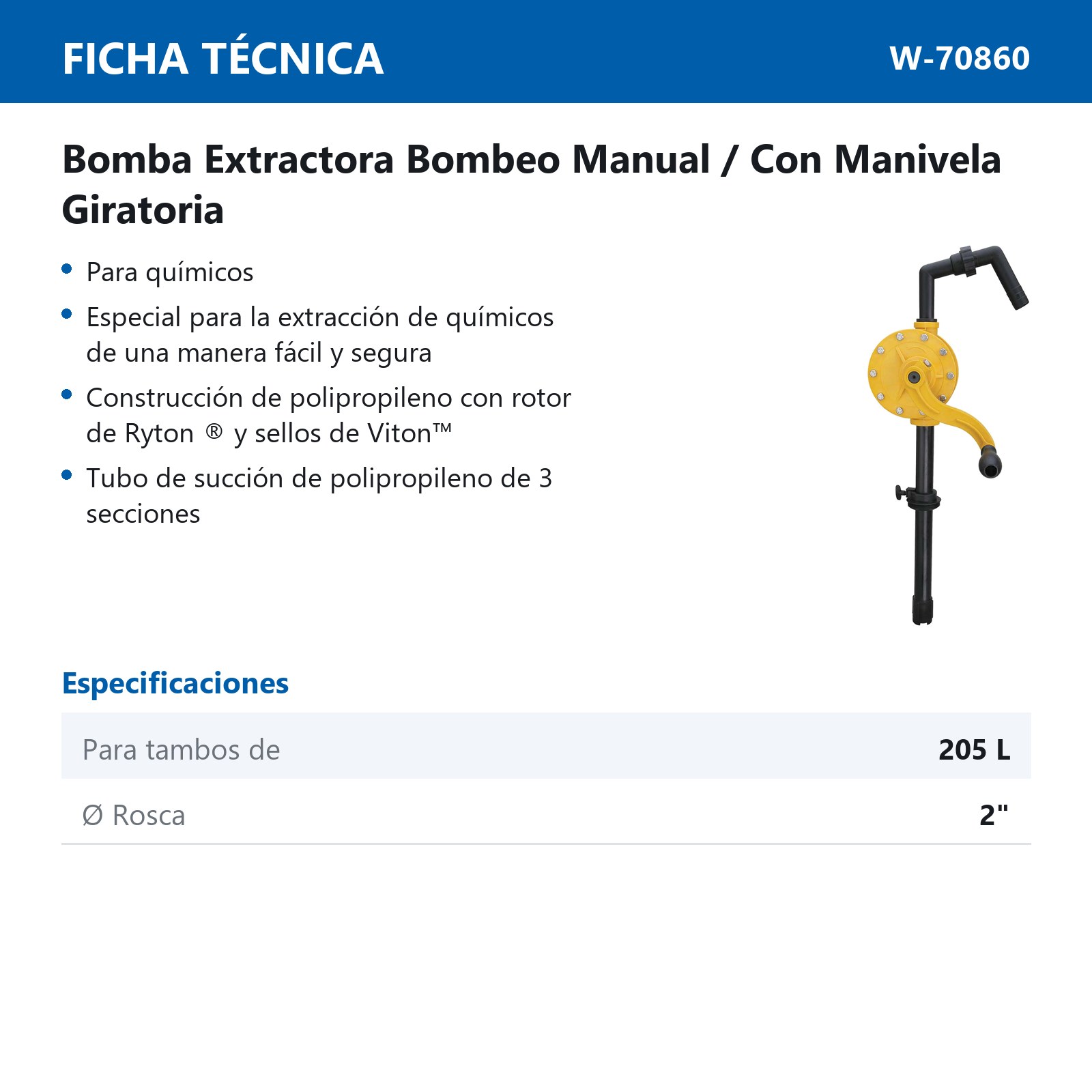 BOMBA EXTRACTORA GIRATORIA P/QUIMICOS P/TAMBO 205L - Imagen 2