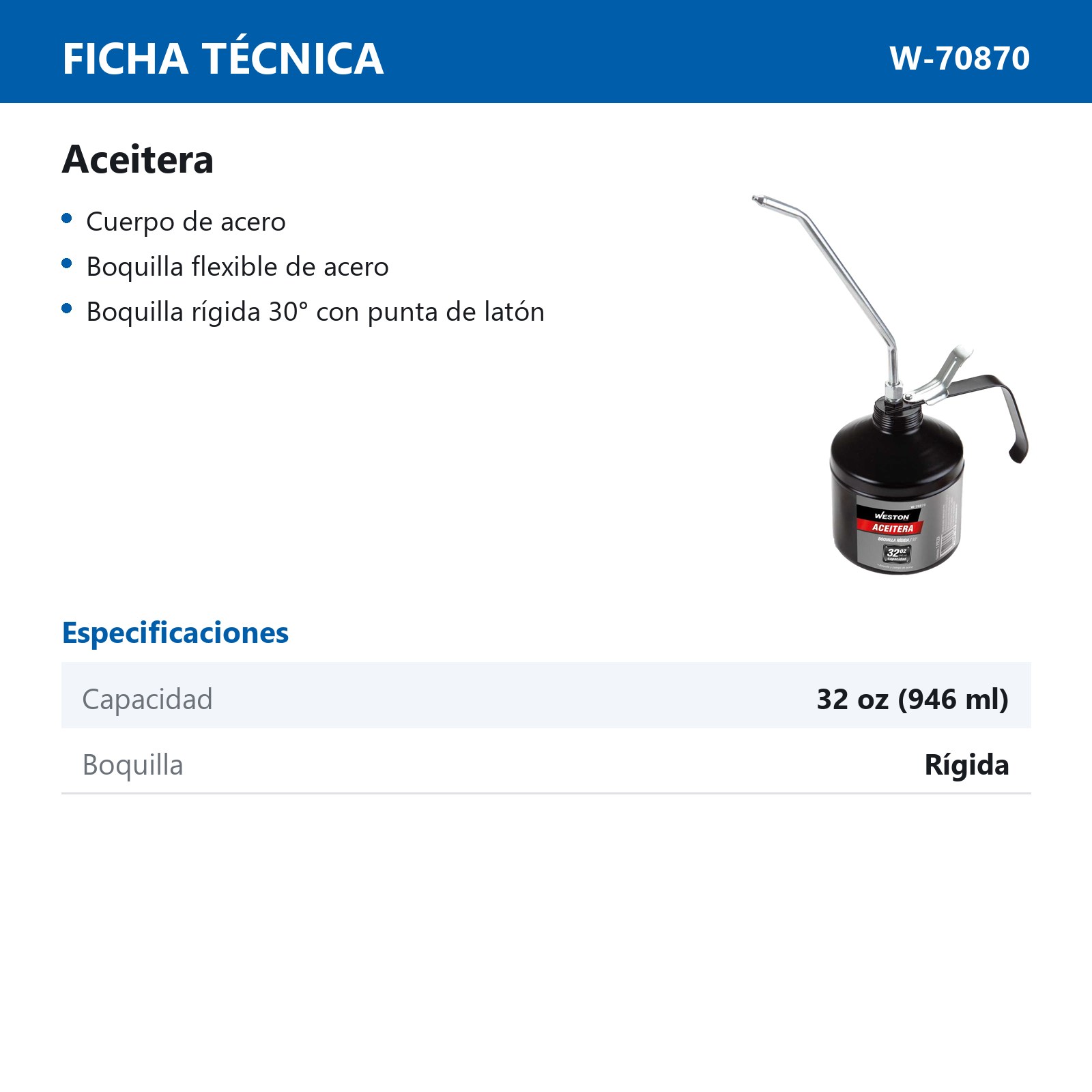 ACEITERA RIGIDA 32OZ A 30° - Imagen 2