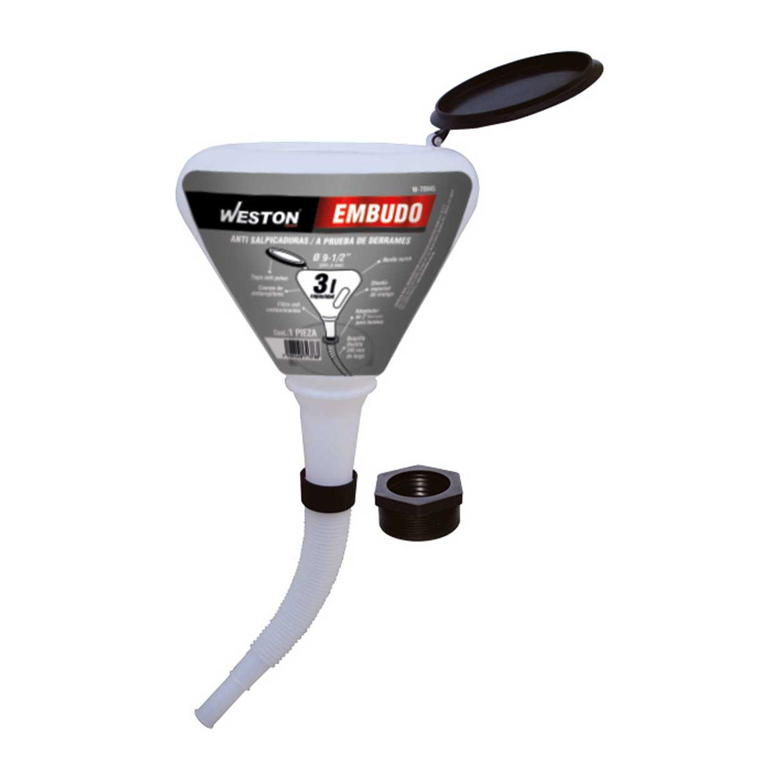 Embudo de Plástico con Tapa Antipolvo 3L y Adaptador 2" WESTON