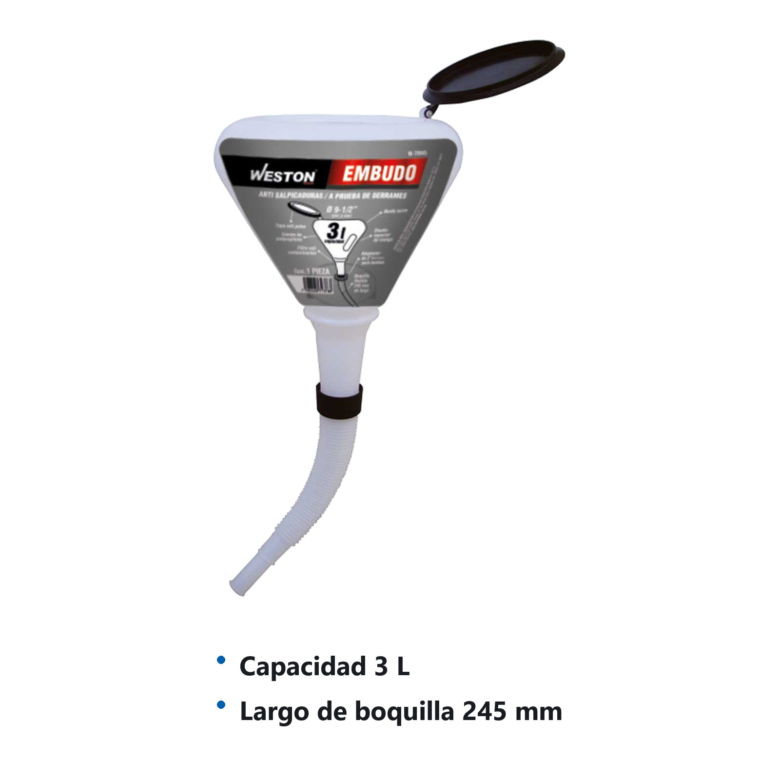 EMBUDO D/PLASTICO C/TAPA ANTIPOLVO 3L C/ADAPTADOR 2'' - Imagen 2