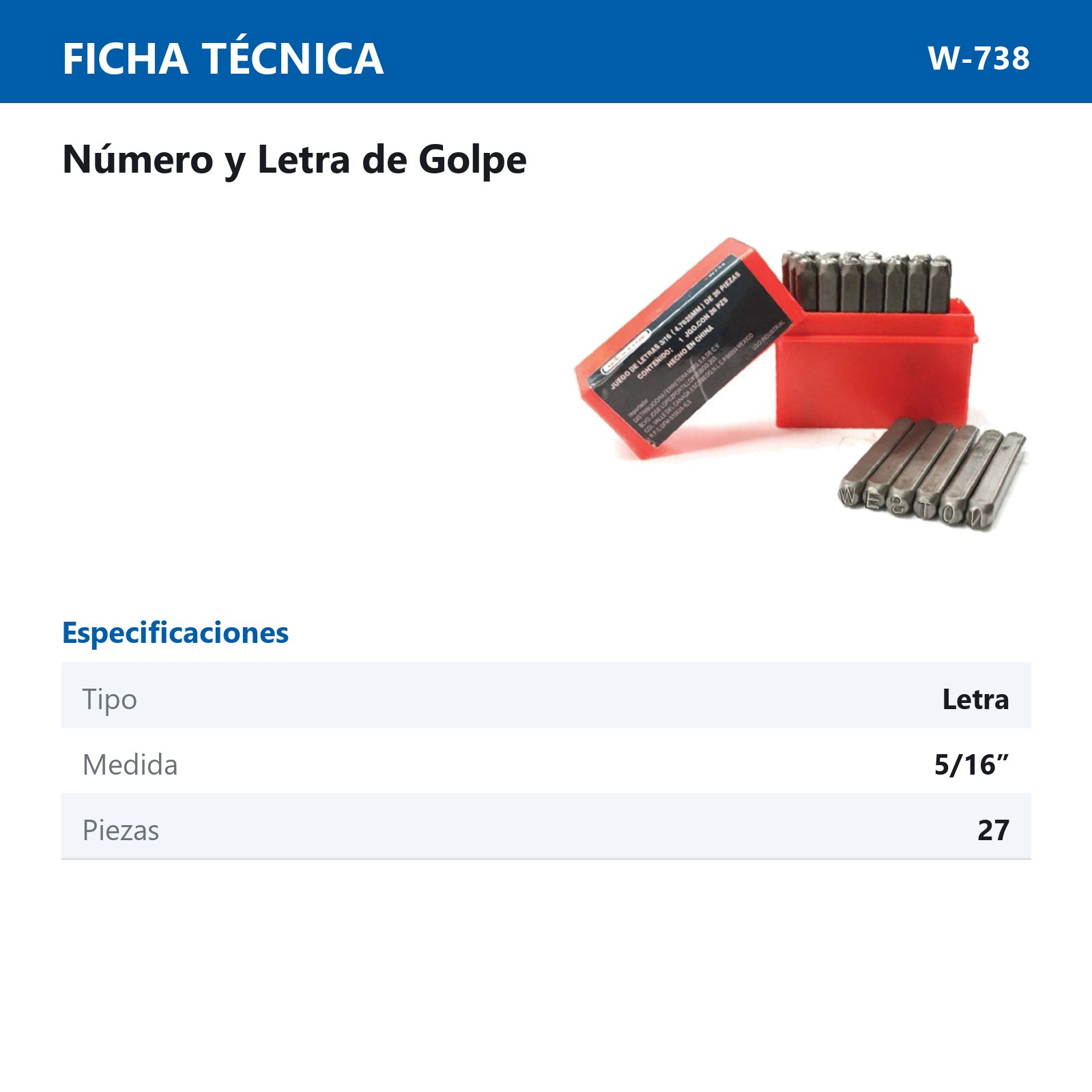 LETRA DE GOLPE 5/16" (PRECIO X EMPAQUE C/27PZS) - Imagen 2