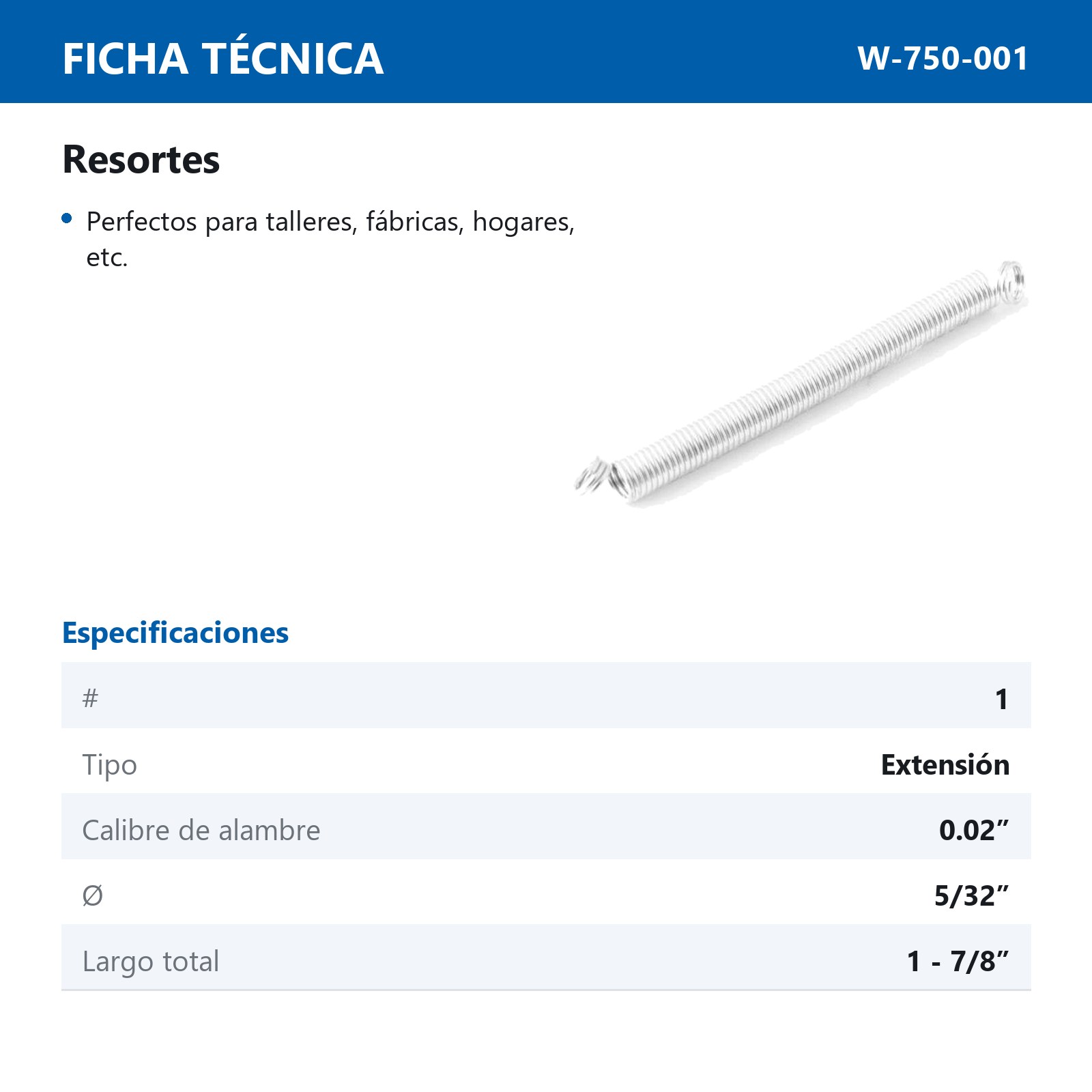 RESORTE D/EXTENSION WESTON .020X.156X1.625X1.875 - Imagen 2
