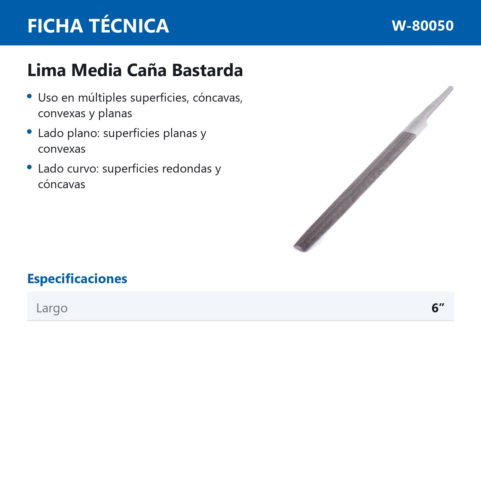 LIMA MEDIA CANA BASTARDO 6" (CAJA C/12 PZAS - PRECIO X PIEZA) - Imagen 3