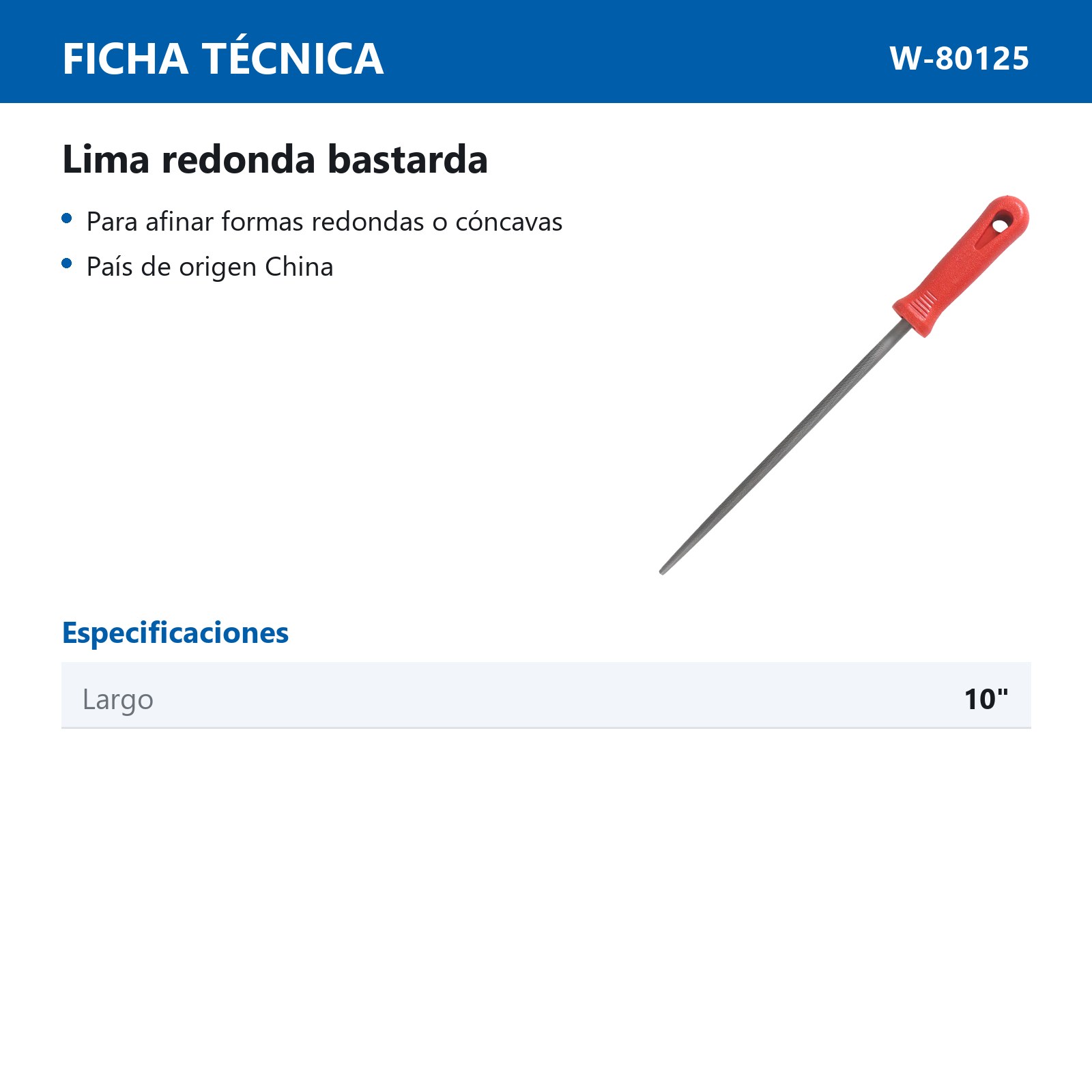 LIMA REDONDA BASTARDA 10" C/MANGO PLASTICO - Imagen 3
