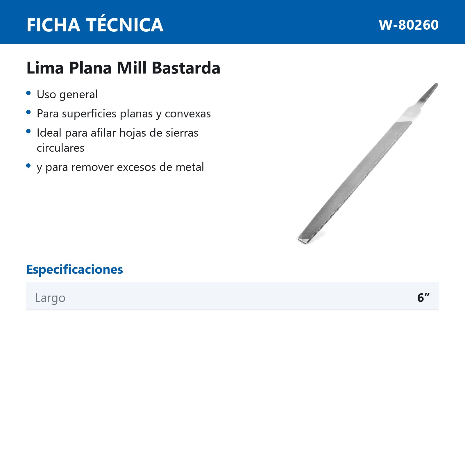 LIMA PLANA MILL BASTARDA 6" (CAJA C/12 PZAS - PRECIO X PIEZA) - Imagen 3