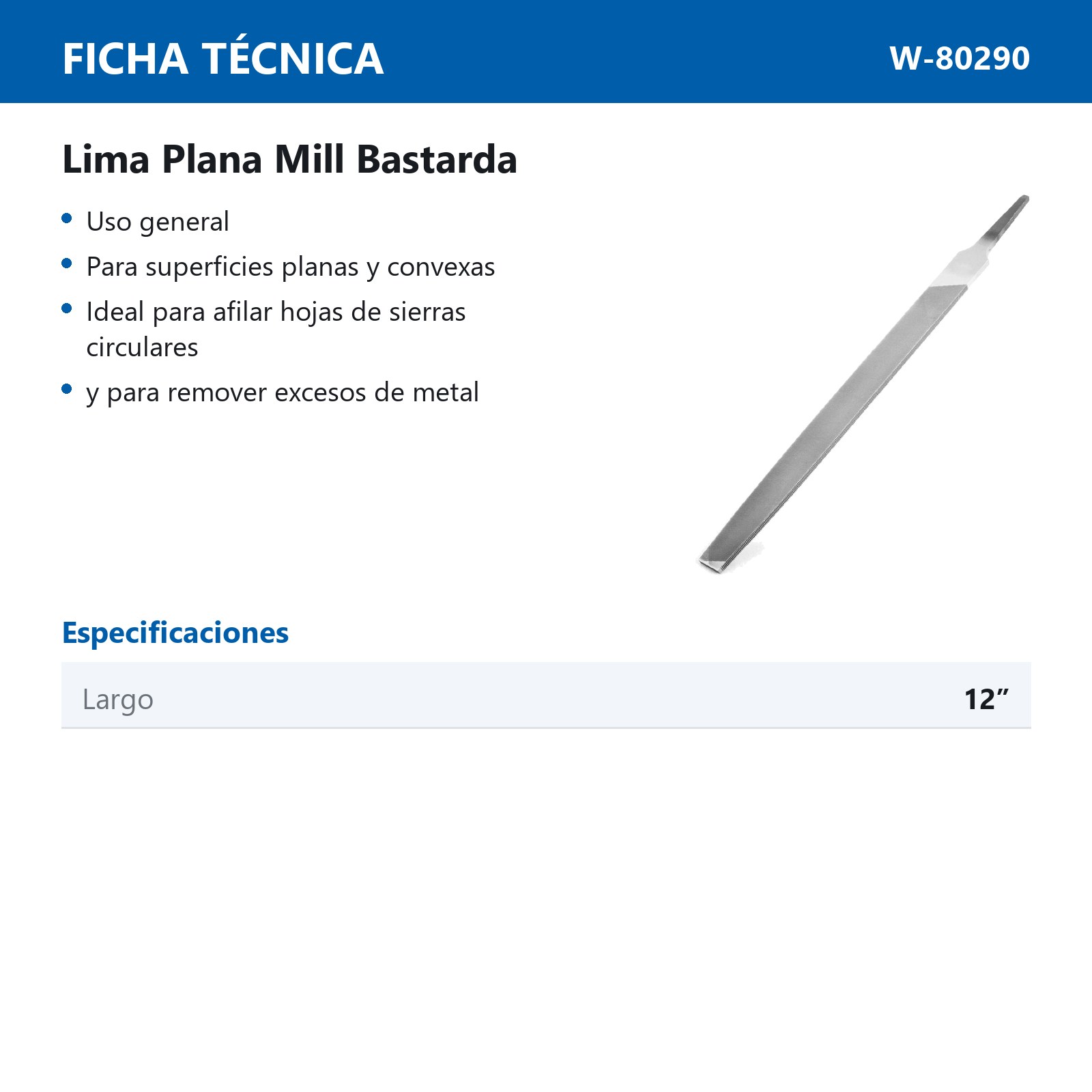 LIMA PLANA MILL BASTARDA 12" (CAJA C/6 PZAS - PRECIO X PIEZA) - Imagen 3
