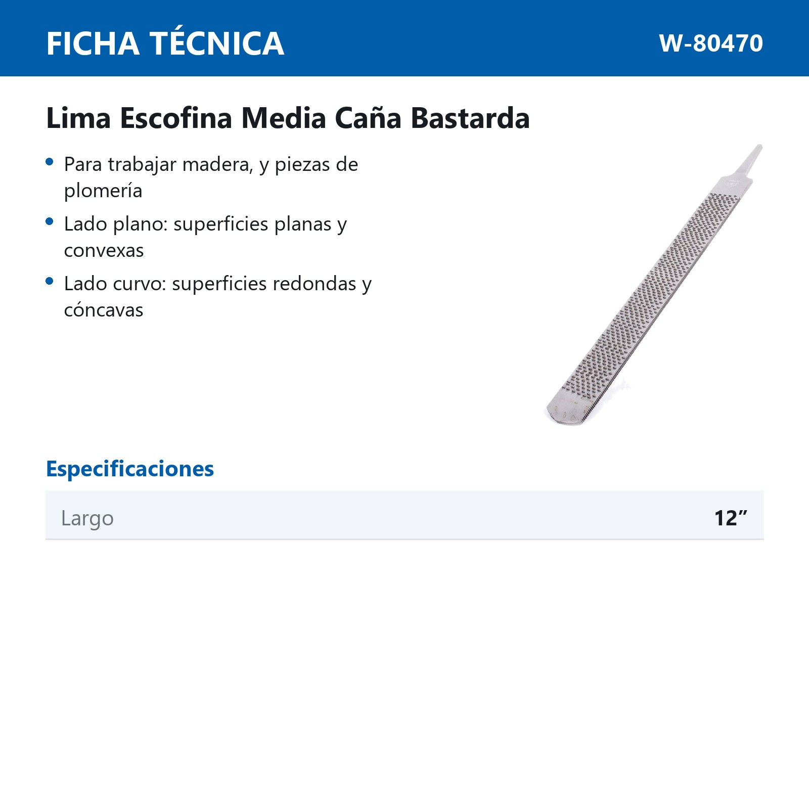 LIMA ESCOFINA MEDIA CANA BASTARDA 12" (CAJA C/6 PZAS - PRECIO X PIEZA) - Imagen 3