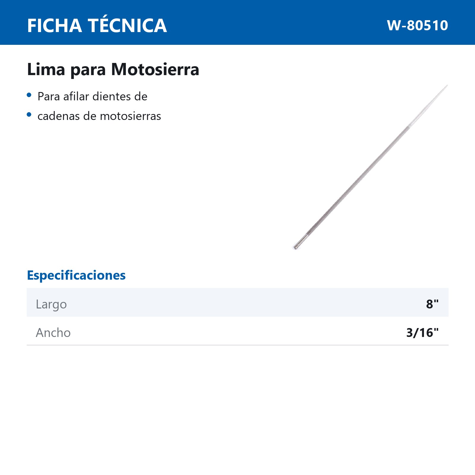 LIMA P/MOTOSIERRA 8" X 3/16 (CAJA C/12 PZAS - PRECIO X PIEZA) - Imagen 3