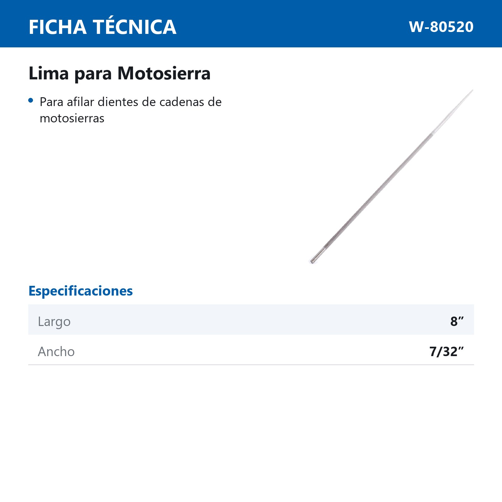 LIMA P/MOTOSIERRA 8" X 7/32 (CAJA C/12 PZAS - PRECIO X PIEZA) - Imagen 3