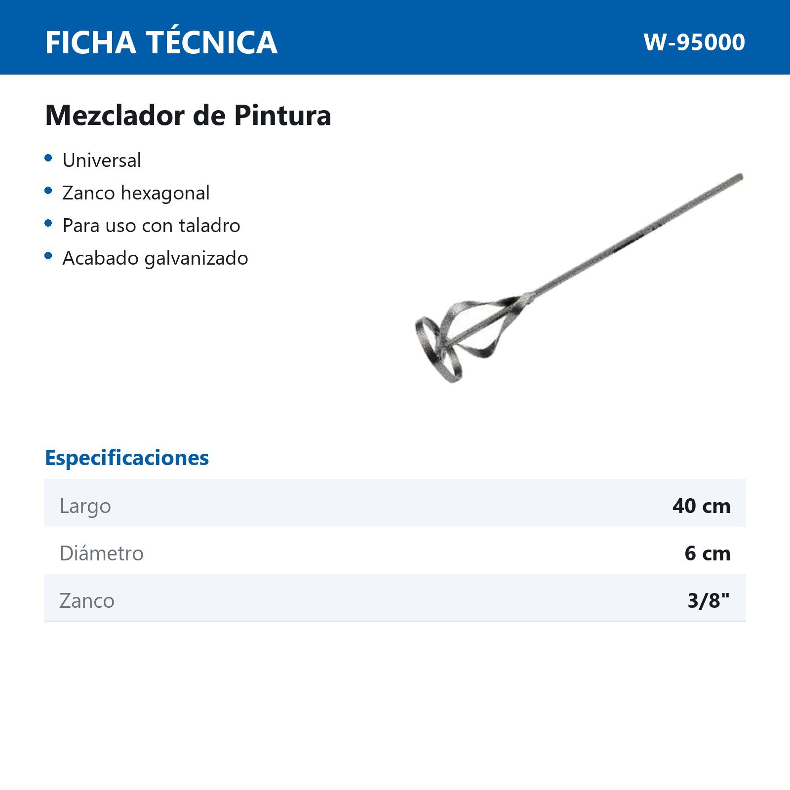 MEZCLADOR D/PINTURA UNIVERSAL 2.375"X16" - Imagen 2