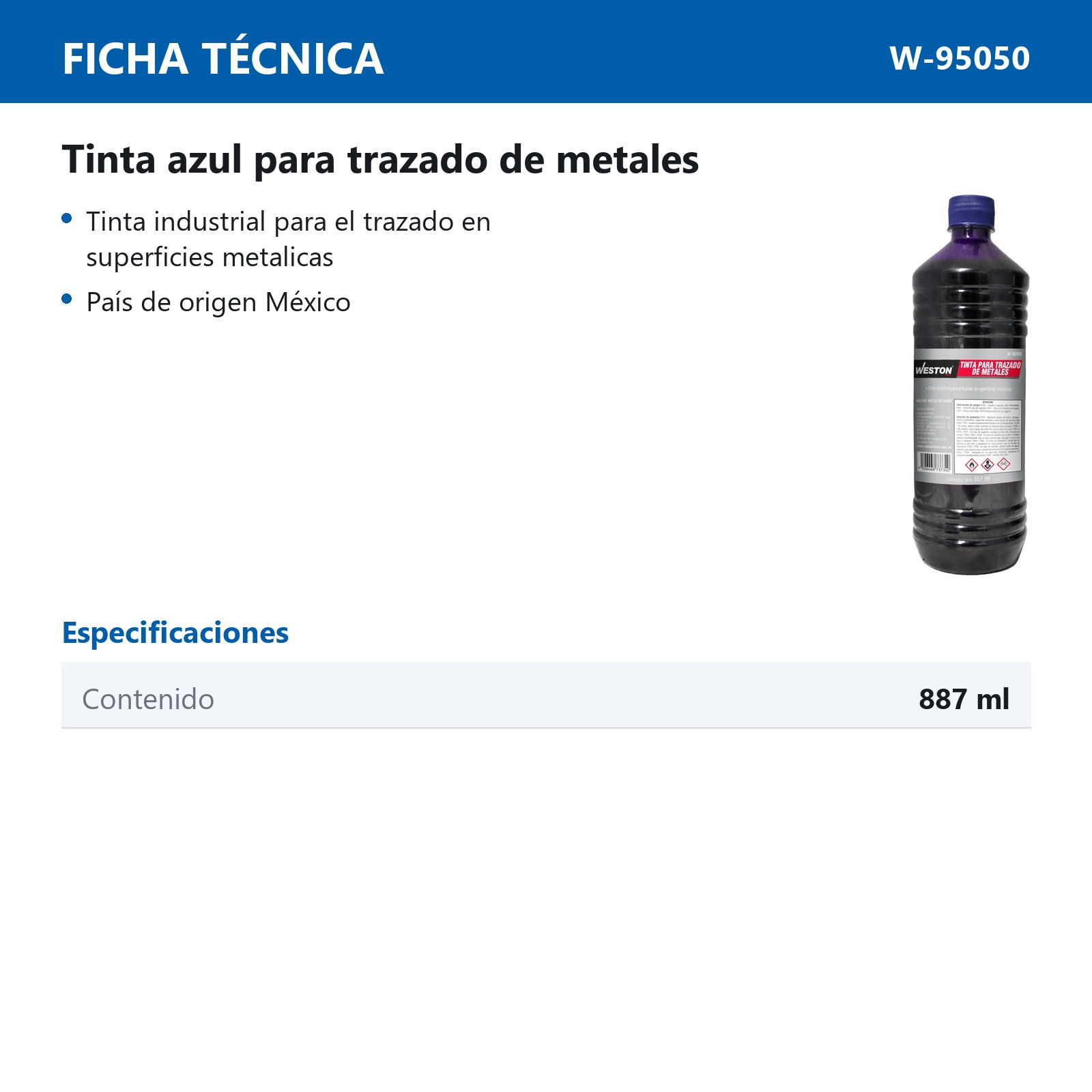 TINTA AZUL PARA TRAZADO DE METALES 887ML - Imagen 2