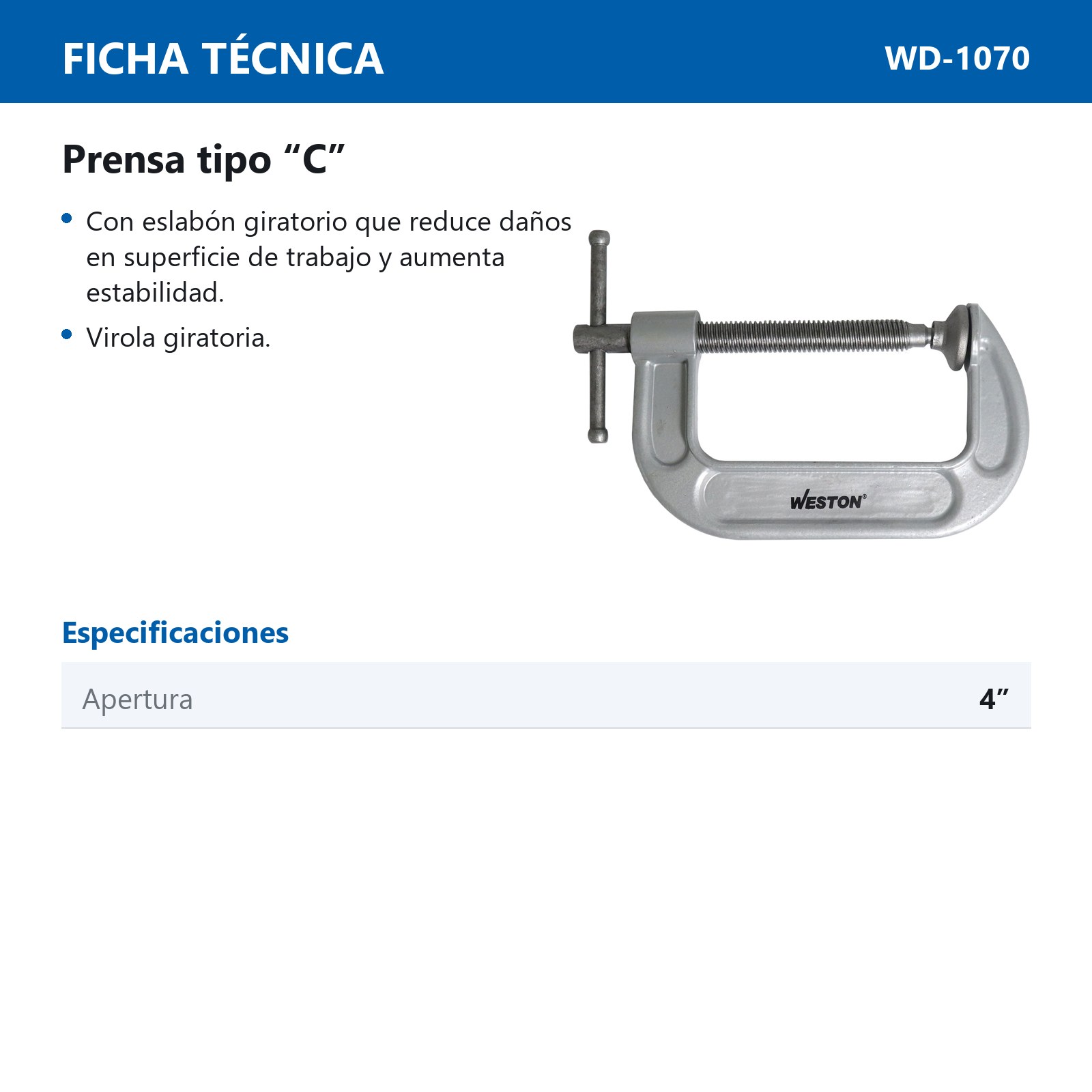 PRENSA P/CARPINTERO TIPO C DE 4" - Imagen 2