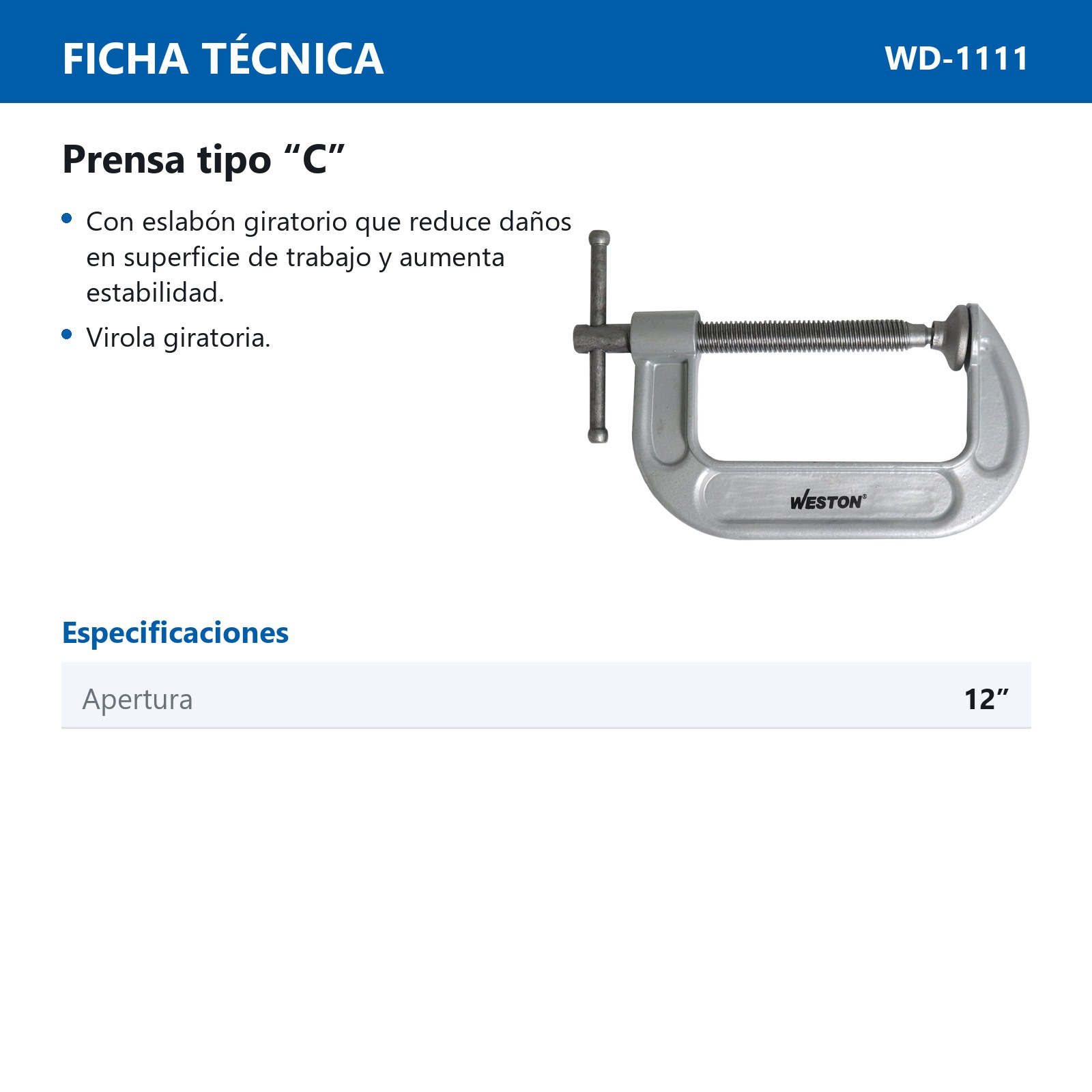 PRENSA P/CARPINTERO TIPO C DE 12" - Imagen 2
