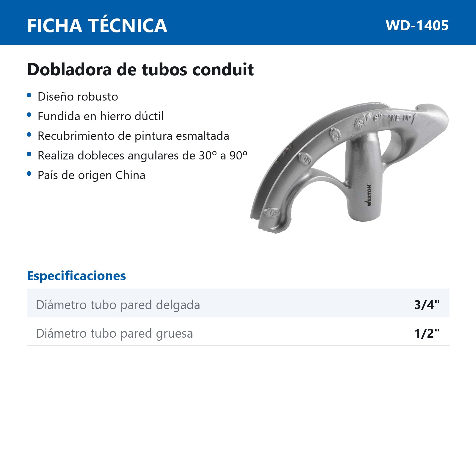 DOBLADORA DE TUBOS CONDUIT 3/4" - Imagen 2
