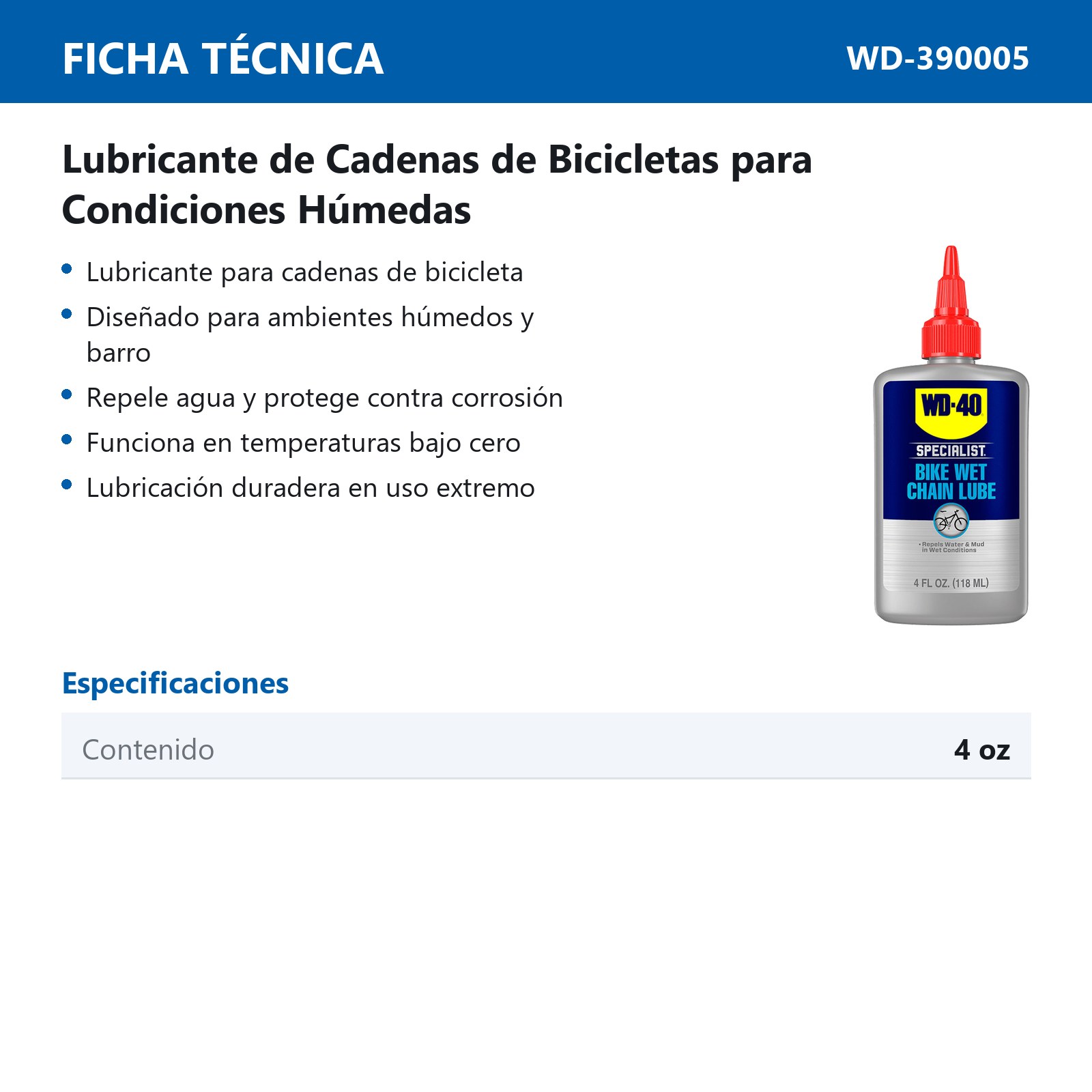 WD-40 BIKE LUBRICANTE DE CADENAS PARA CONDICIONES HÚMEDAS 4 OZ. - Imagen 2