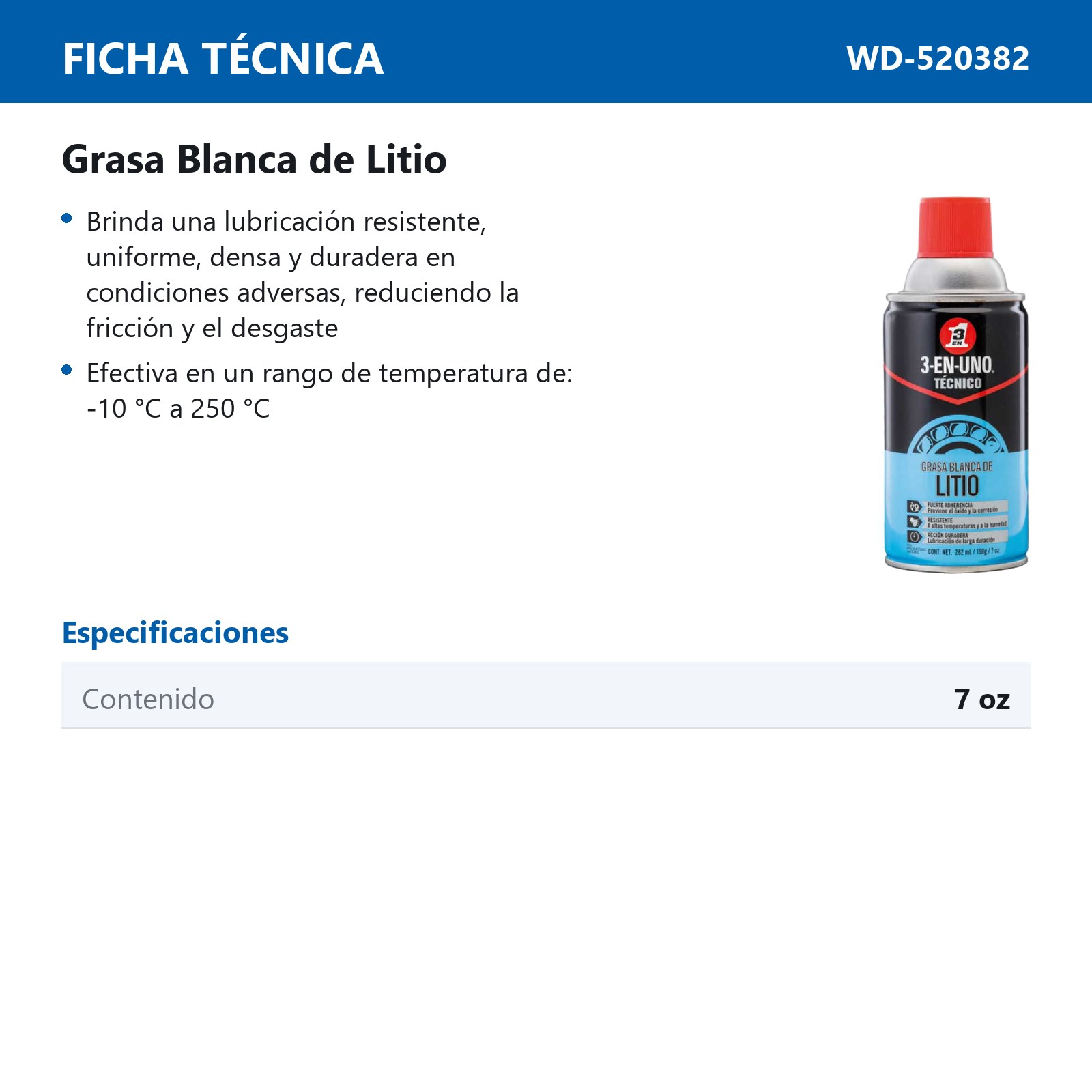3-EN-UNO TECNICO GRASA BLANCA DE LITIO 7OZ - Imagen 2