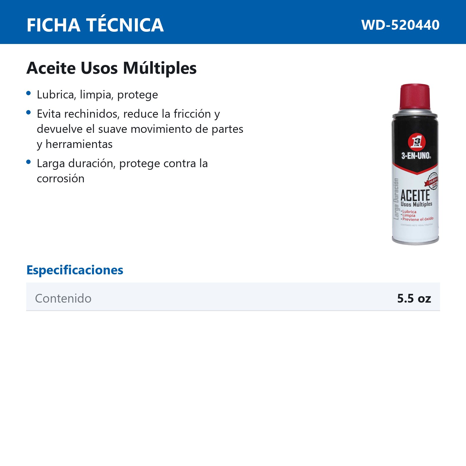 3-EN-UNO ACEITE AEROSOL 5.5OZ - Imagen 2