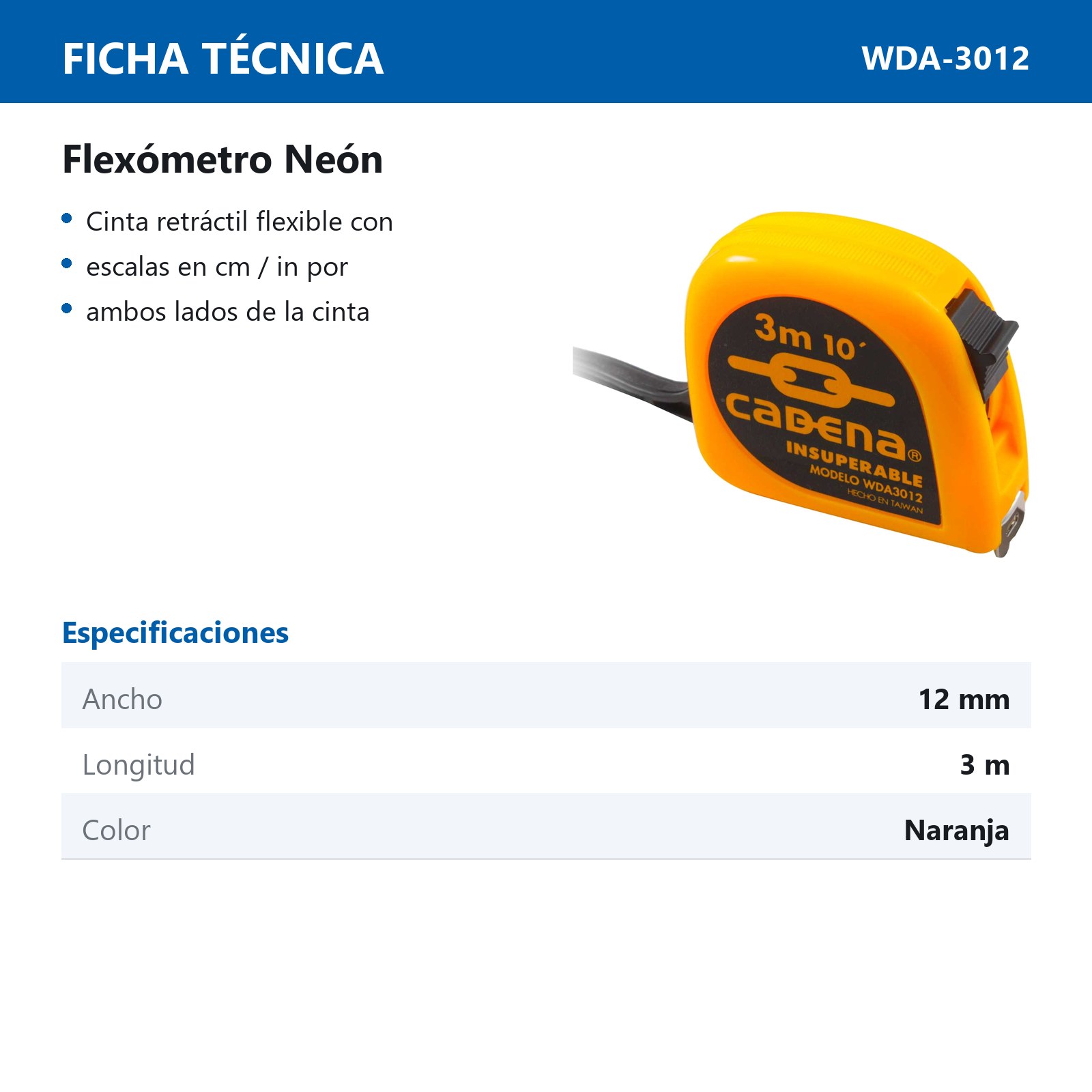 FLEXOMETRO CADENA 3 MTS NEON - Imagen 2
