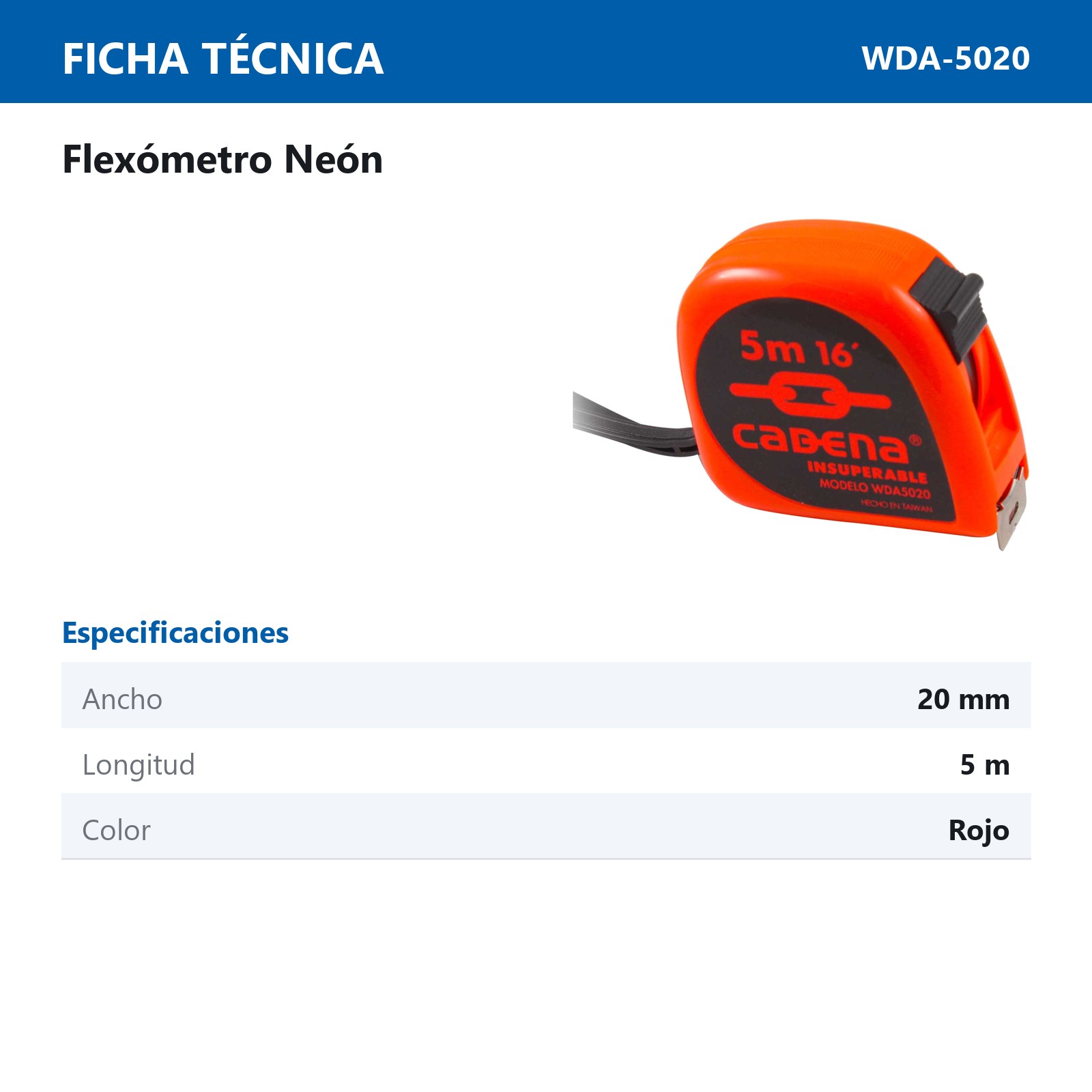 FLEXOMETRO CADENA 5 MTS NEON - Imagen 2