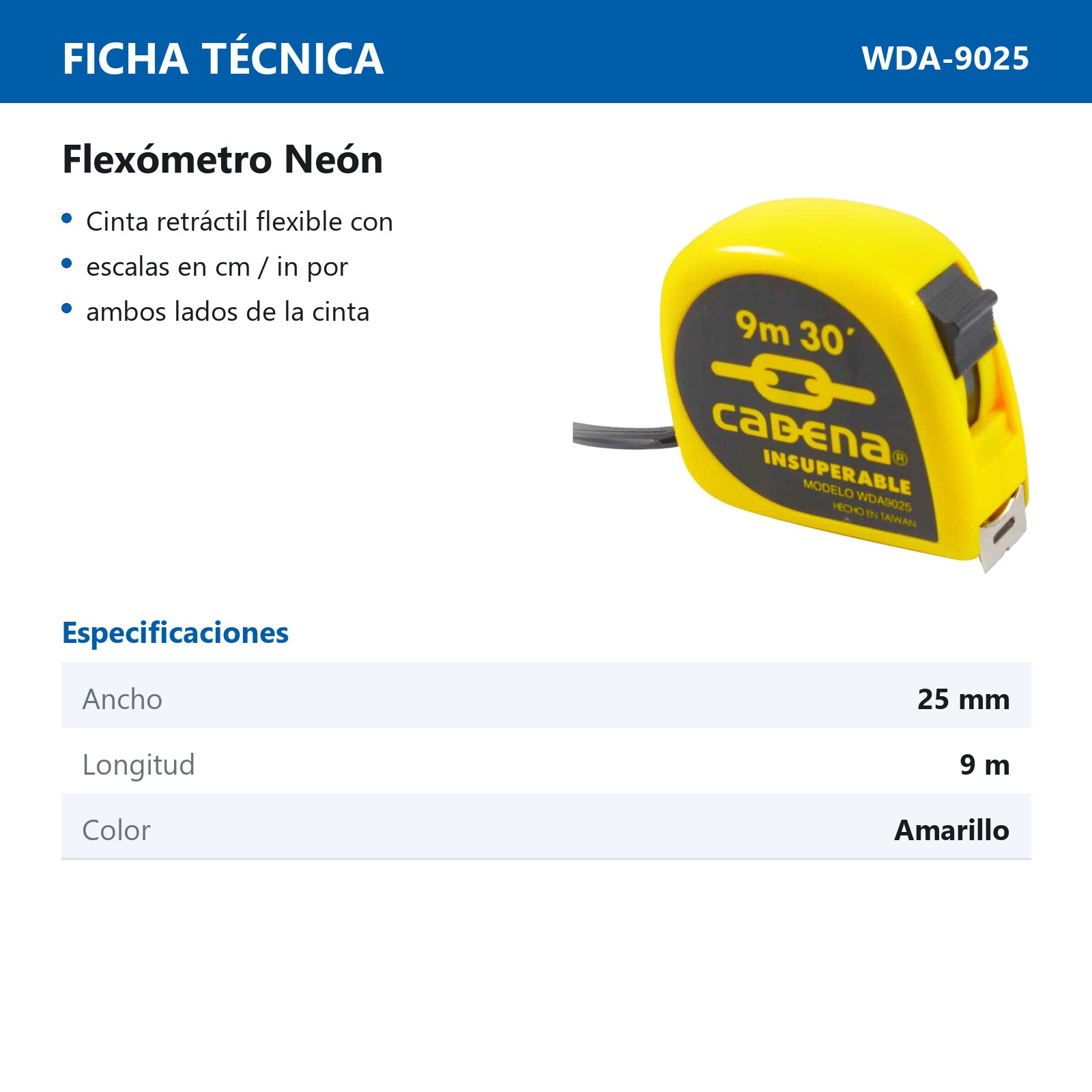 FLEXOMETRO CADENA 9 MTS NEON - Imagen 2