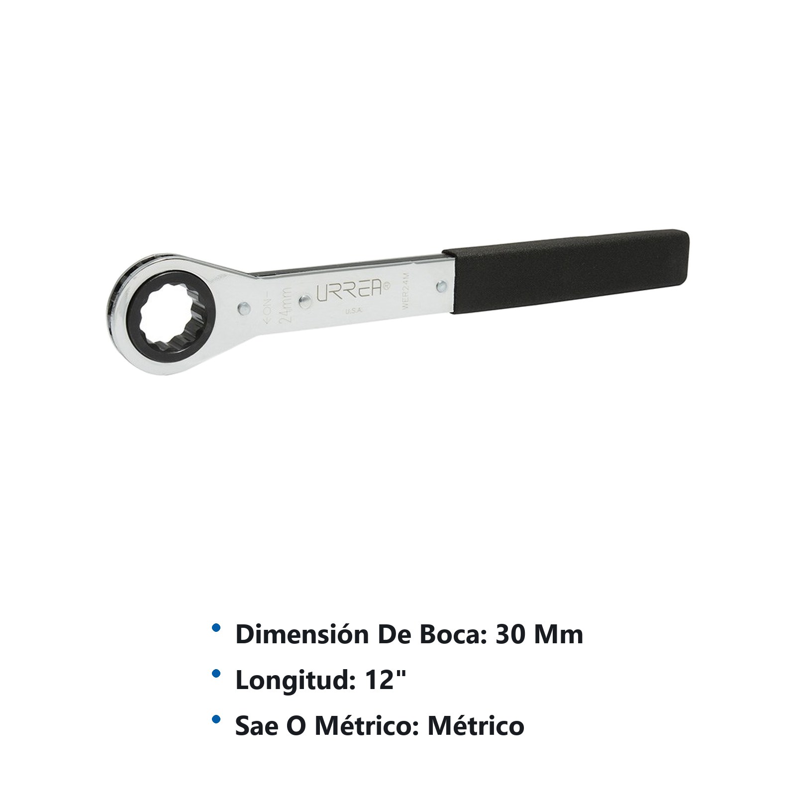 Llave de estrías pulido espejo plana de matraca métrica, 12 puntas, 30 mm Urrea - Imagen 2