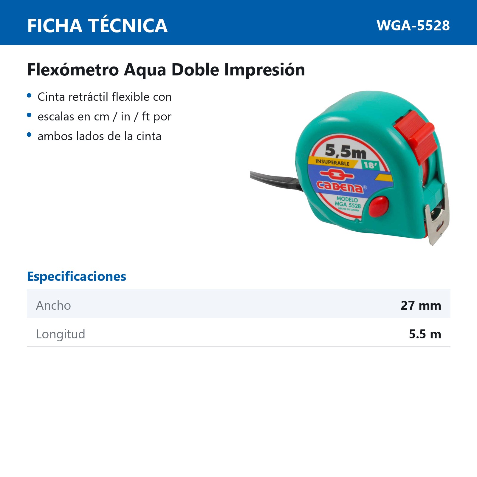 FLEXOMETRO CADENA 5.5 MTS AQUA 28MM ANCH - Imagen 2