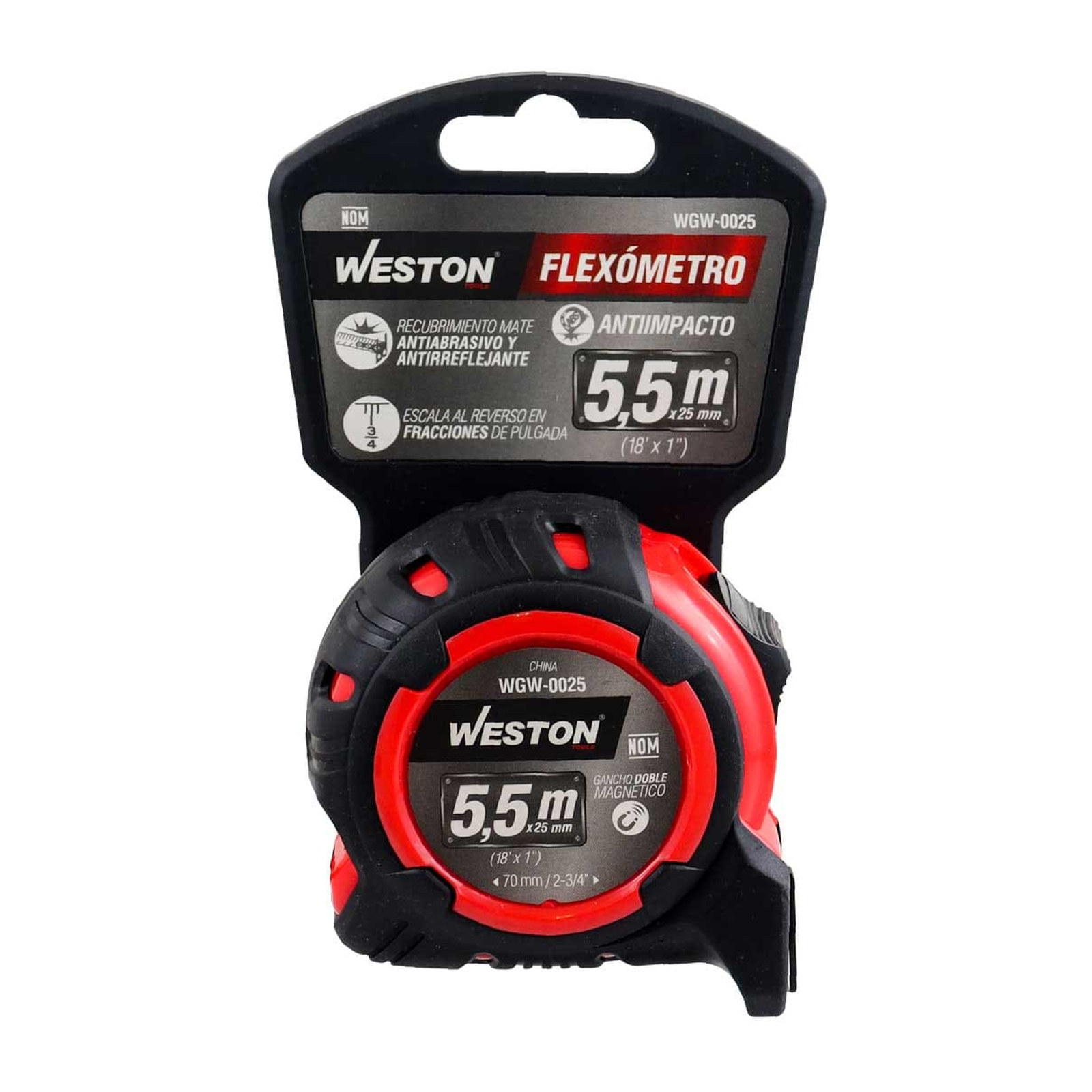 FLEXOMETRO 5.5M X 25MM ROJO ANTI IMPACTO - Imagen 4