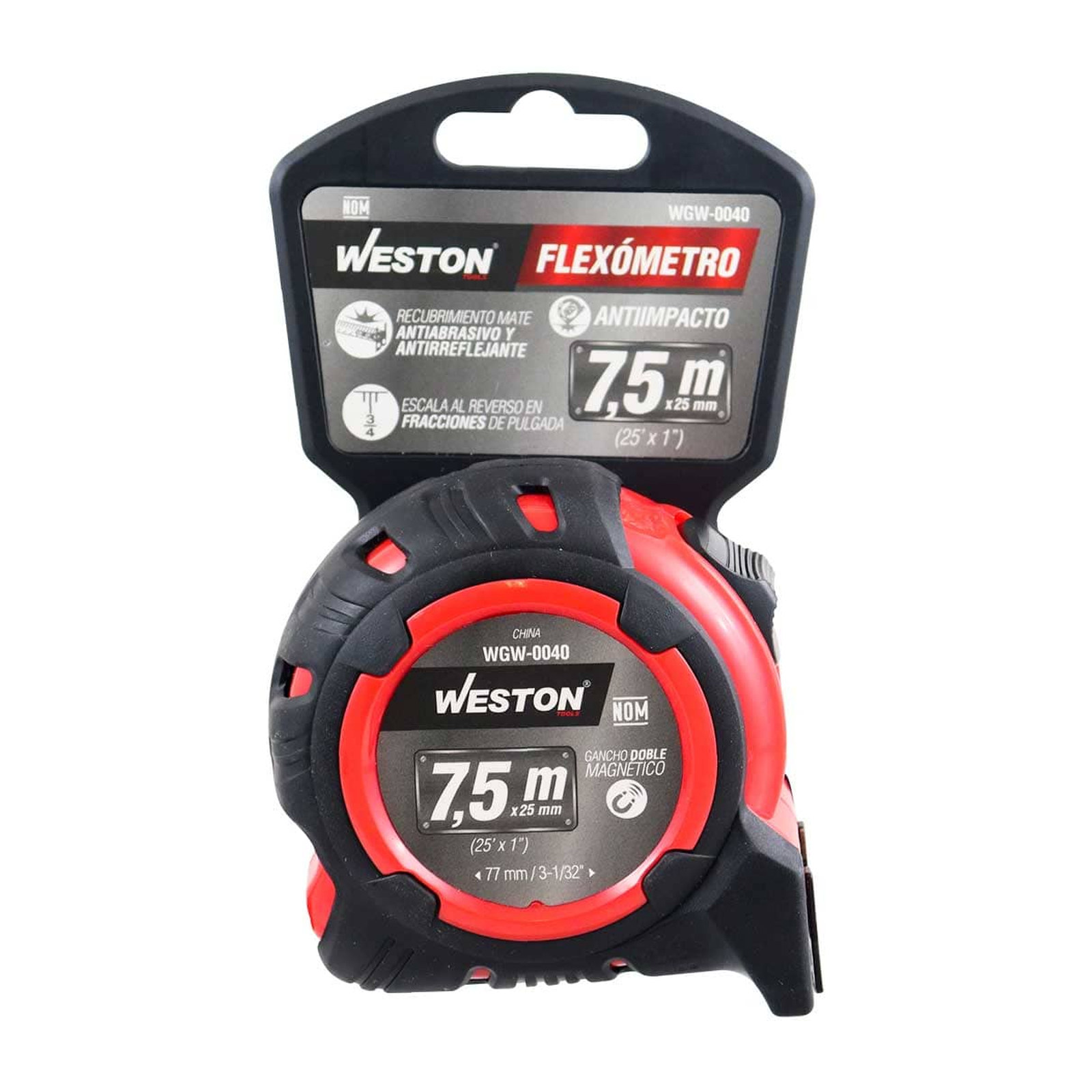 FLEXOMETRO 7.5M X 25MM ROJO ANTI IMPACTO - Imagen 4