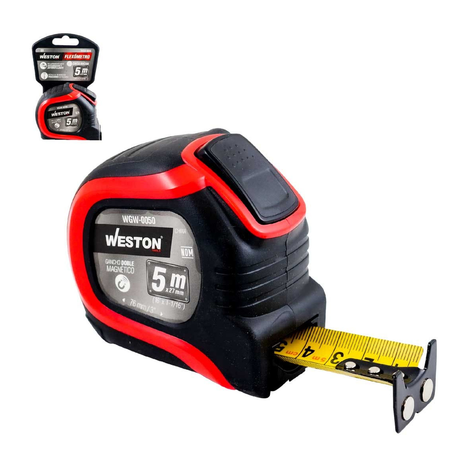 Flexómetro Cinta Ancha 5 m x 27 mm Rojo WESTON