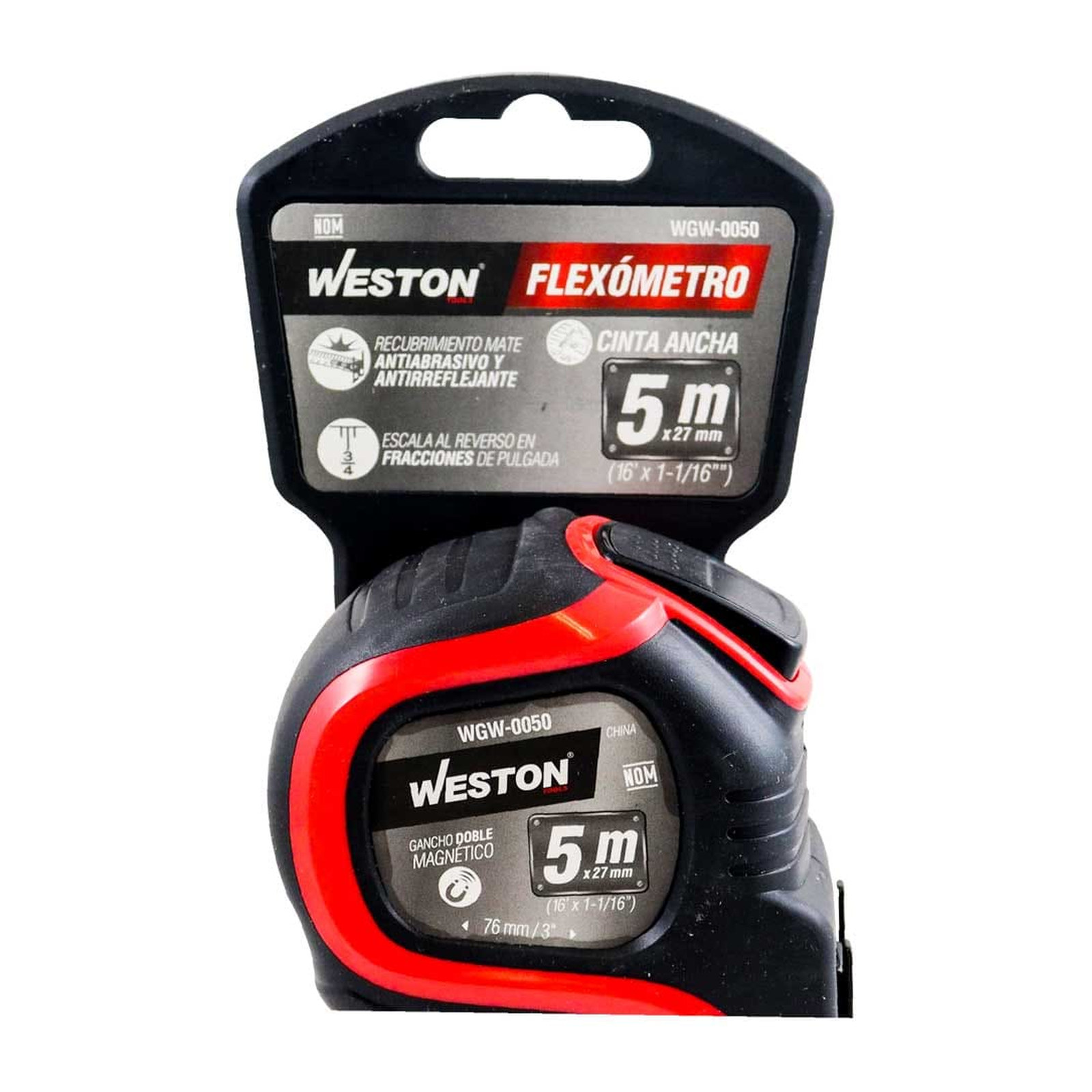 FLEXOMETRO 5M X 27MM ROJO CINTA ANCHA (Empaque c/6 pzas - Precio x pieza) - Imagen 4