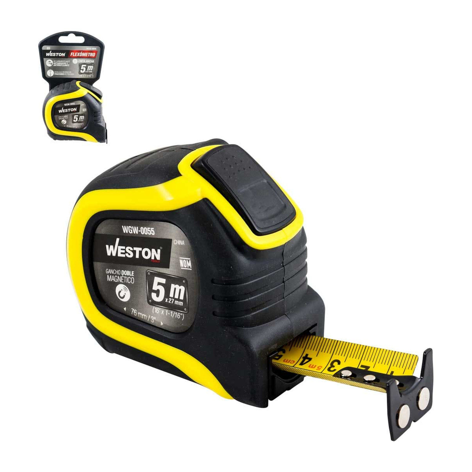 Flexómetro Weston 5m x 27mm Cinta Ancha Amarillo