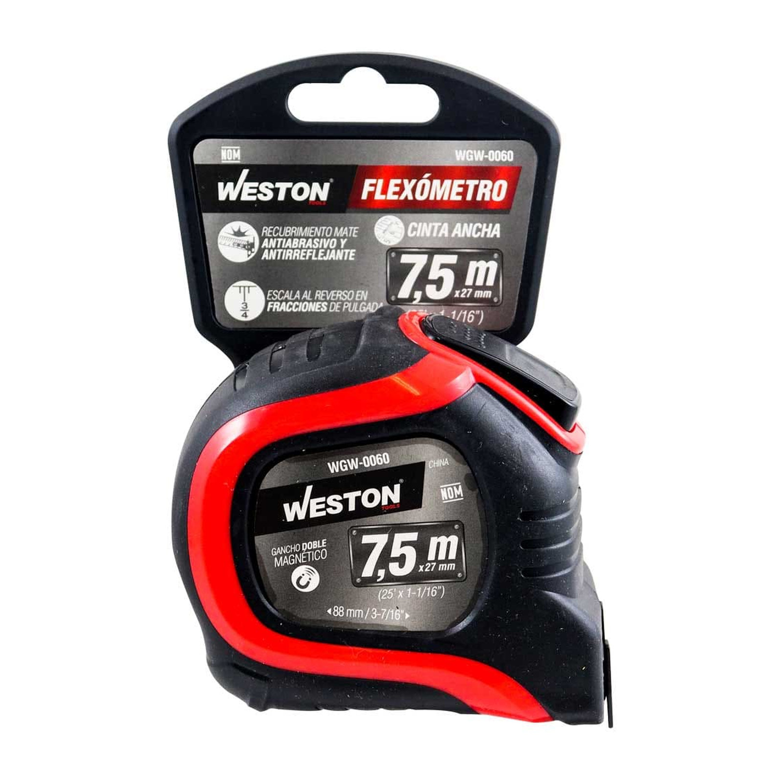 FLEXOMETRO 7.5M X 27MM ROJO CINTA ANCHA - Imagen 4