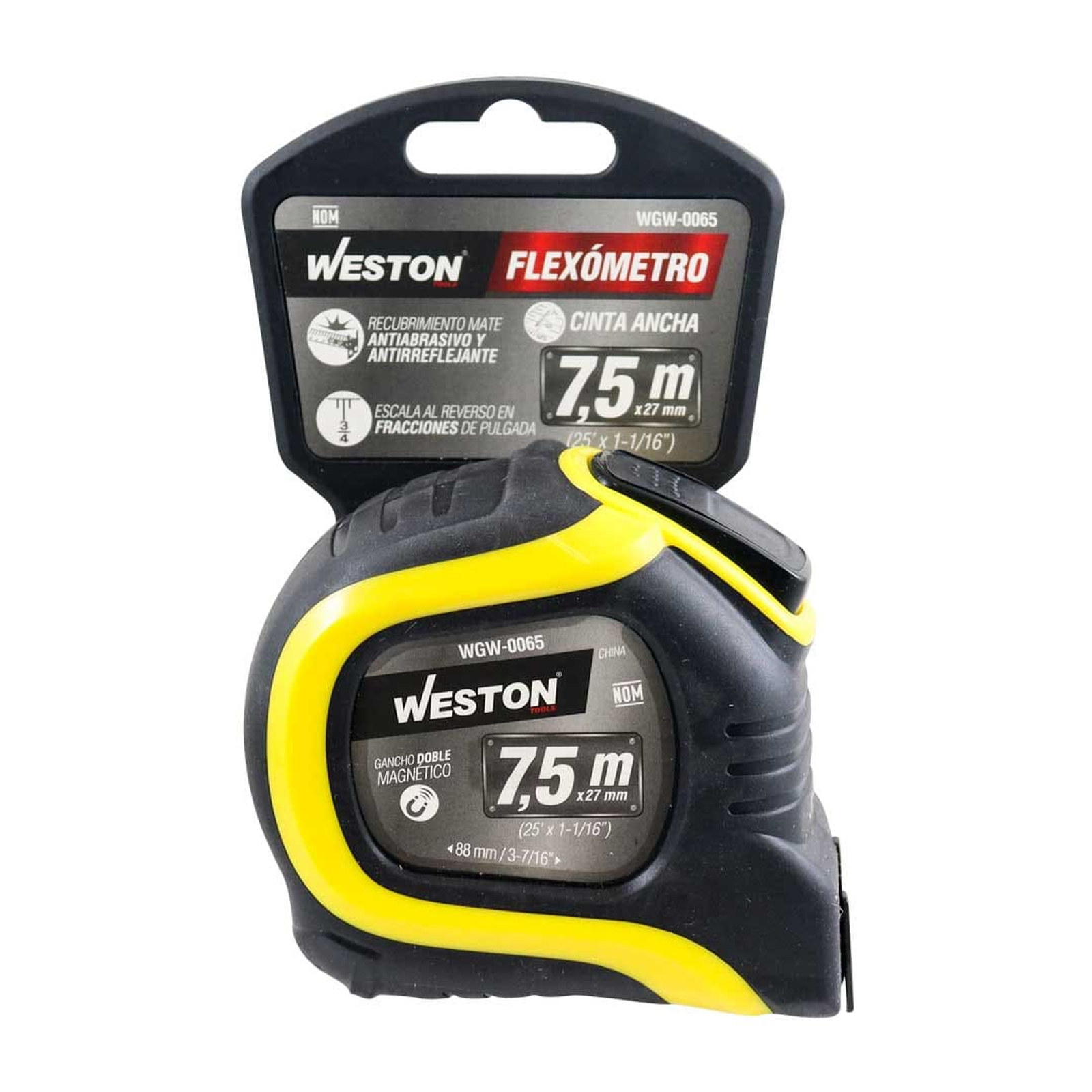 FLEXOMETRO 7.5M X 27MM AMARILLO CINTA ANCHA - Imagen 4