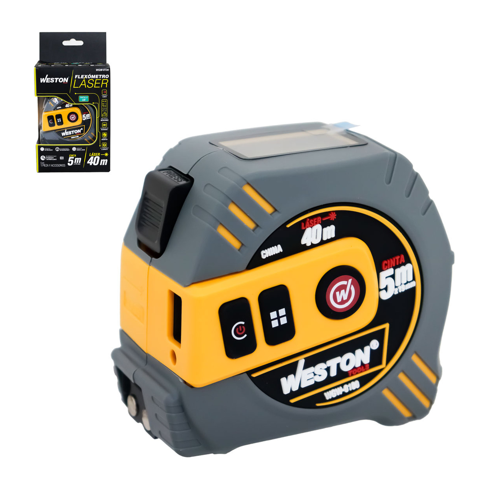 FLEXOMETRO LASER 5M X 19MM AMARILLO MULTIFUNCION