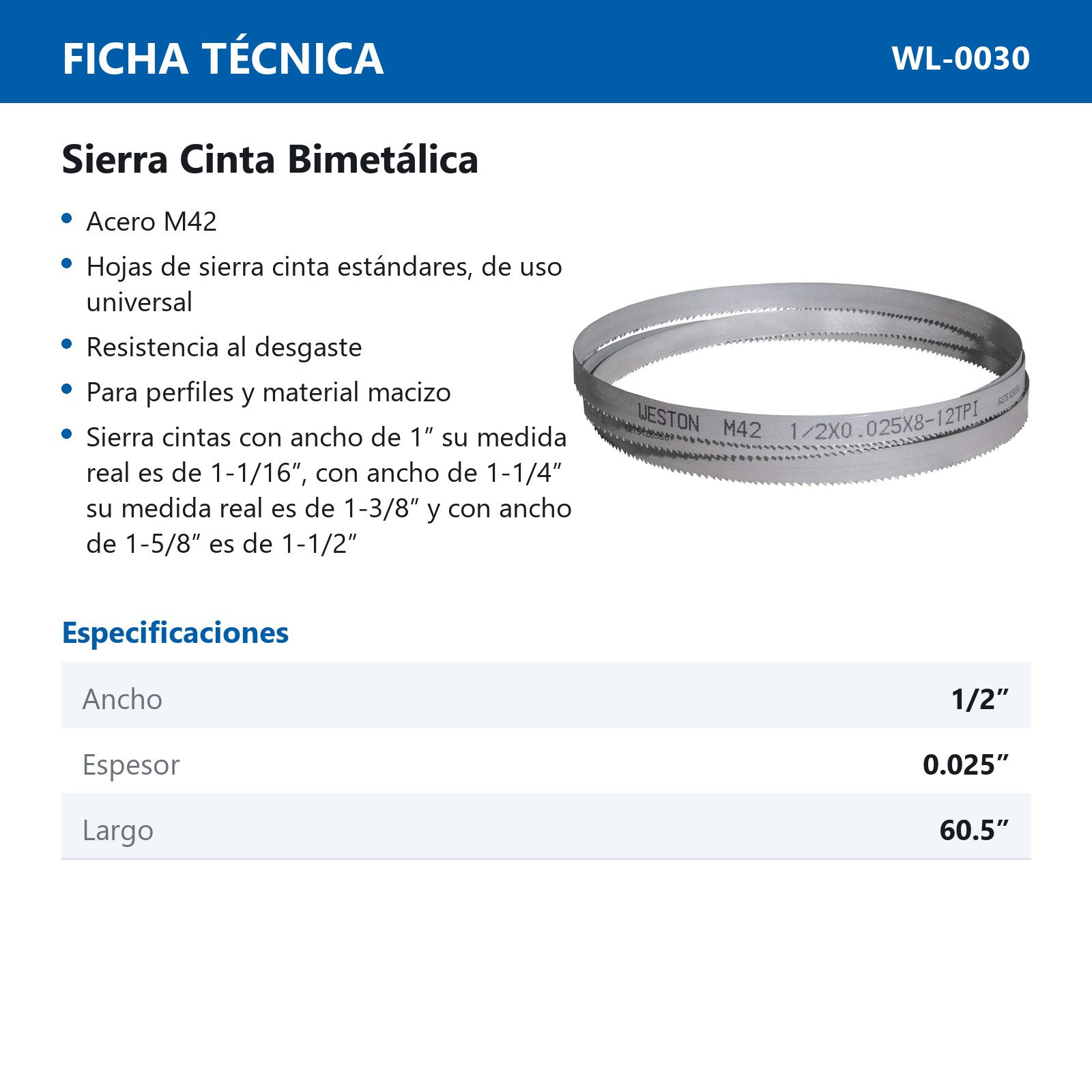 SIERRA CINTA SOLDABLE  1/2 x 0.025 x 60.5"    8 - 12  TPI - Imagen 4