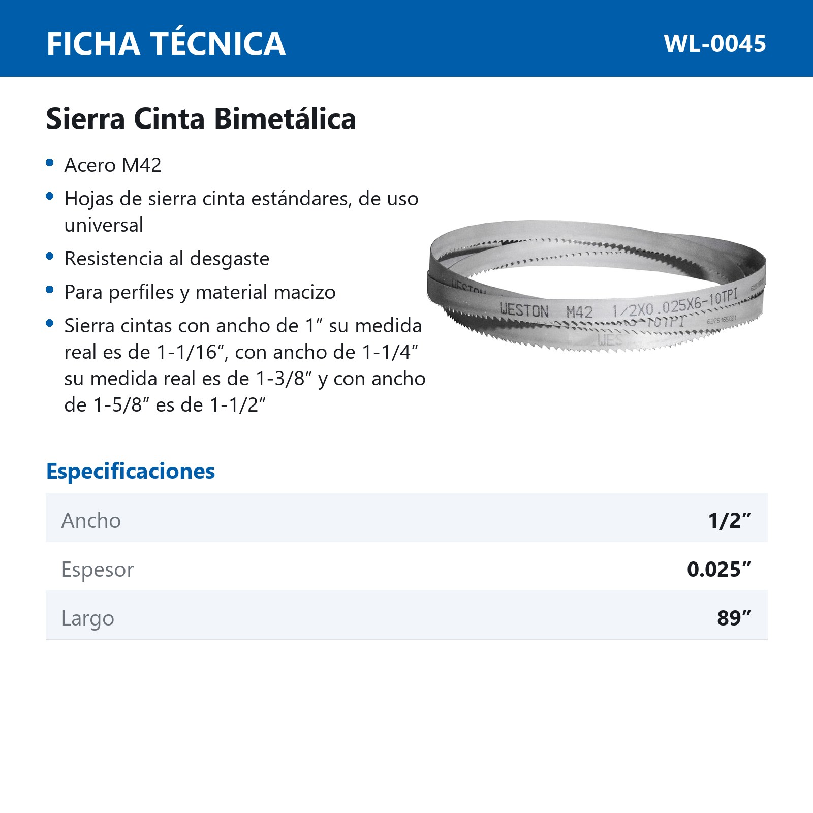 SIERRA CINTA SOLDABLE  1/2 x 0.025 x 89"    6-10 TPI - Imagen 4