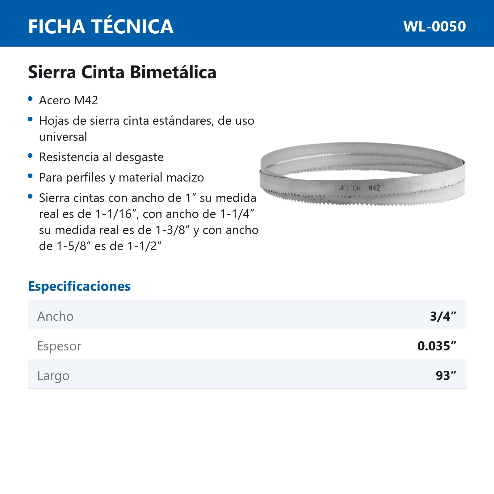 SIERRA CINTA SOLDABLE  3/4 x 0.035 x 93"    4 - 6  TPI - Imagen 4