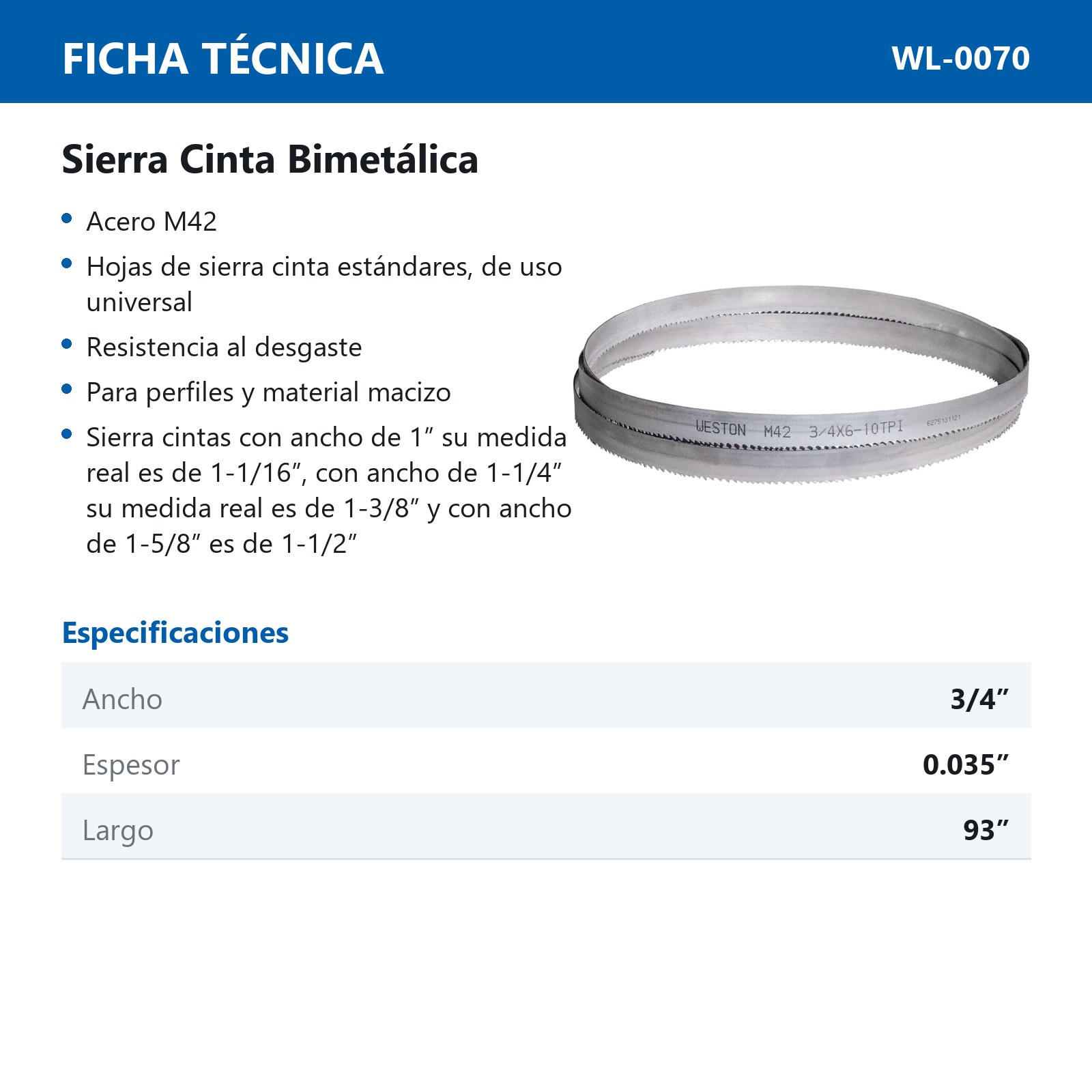 SIERRA CINTA SOLDABLE  3/4 x 0.035 x 93" 6 - 10  TPI - Imagen 4