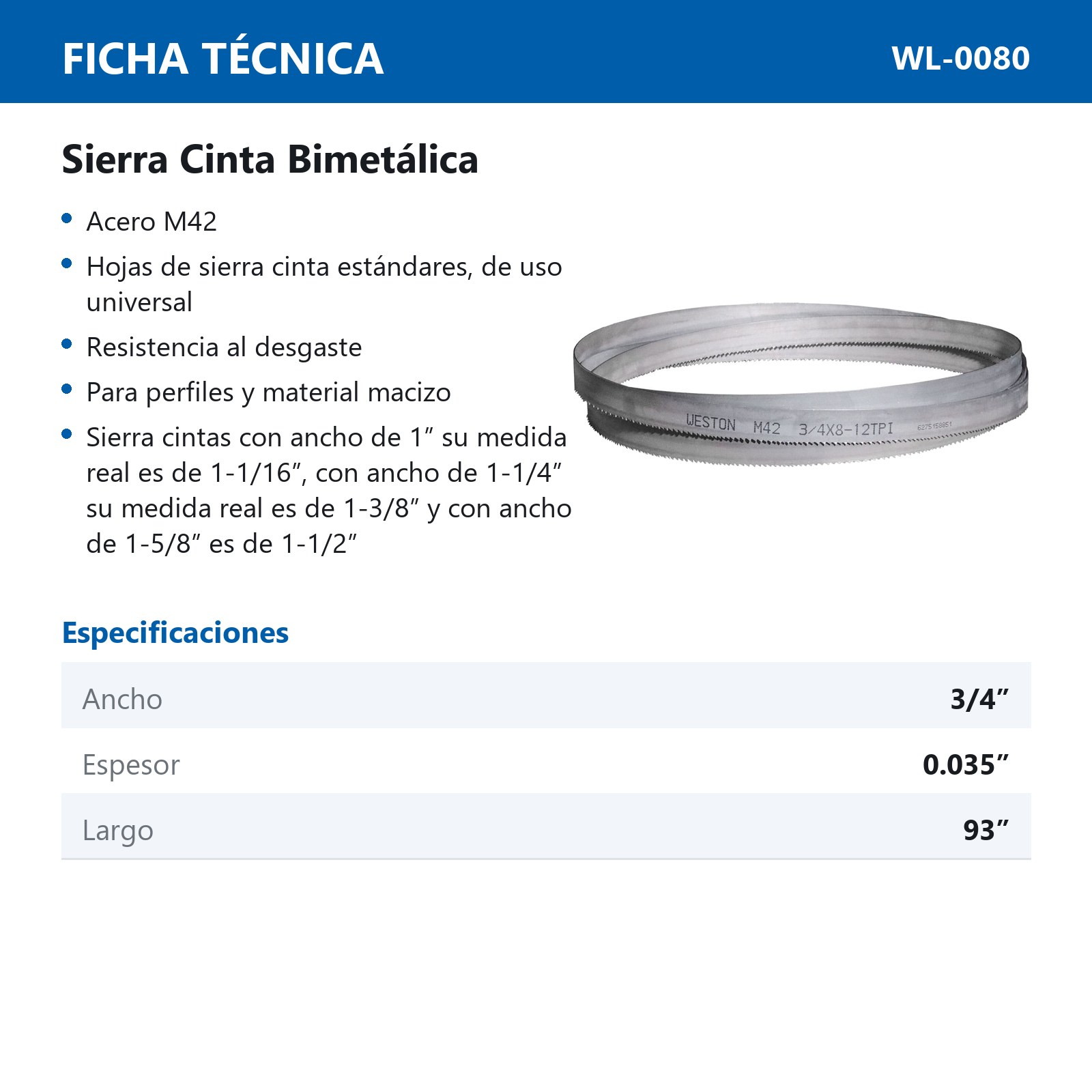 SIERRA CINTA SOLDABLE  3/4 x 0.035 x 93"     8 - 12  TPI - Imagen 4