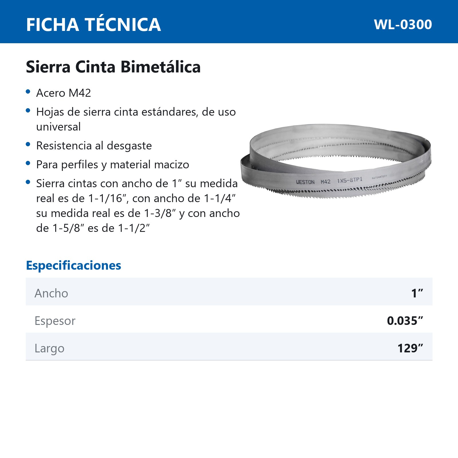 SIERRA CINTA SOLDABLE  1-1/16 x 0.035 x 129"    5 - 8  TPI - Imagen 4