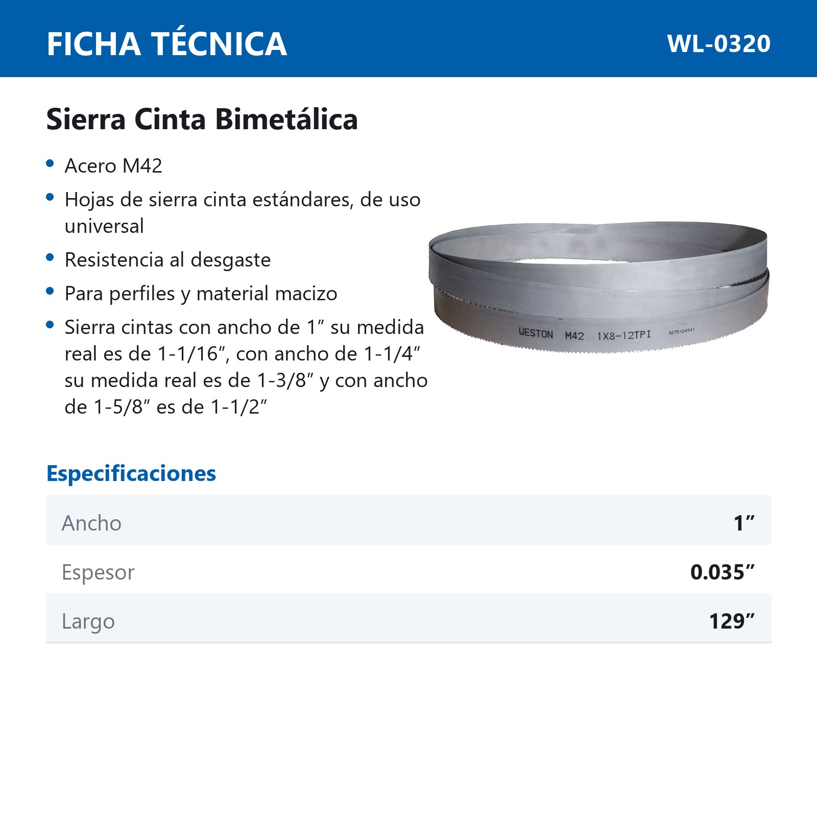 SIERRA CINTA SOLDABLE  1-1/16 x 0.035 x 129"    8 - 12  TPI - Imagen 4
