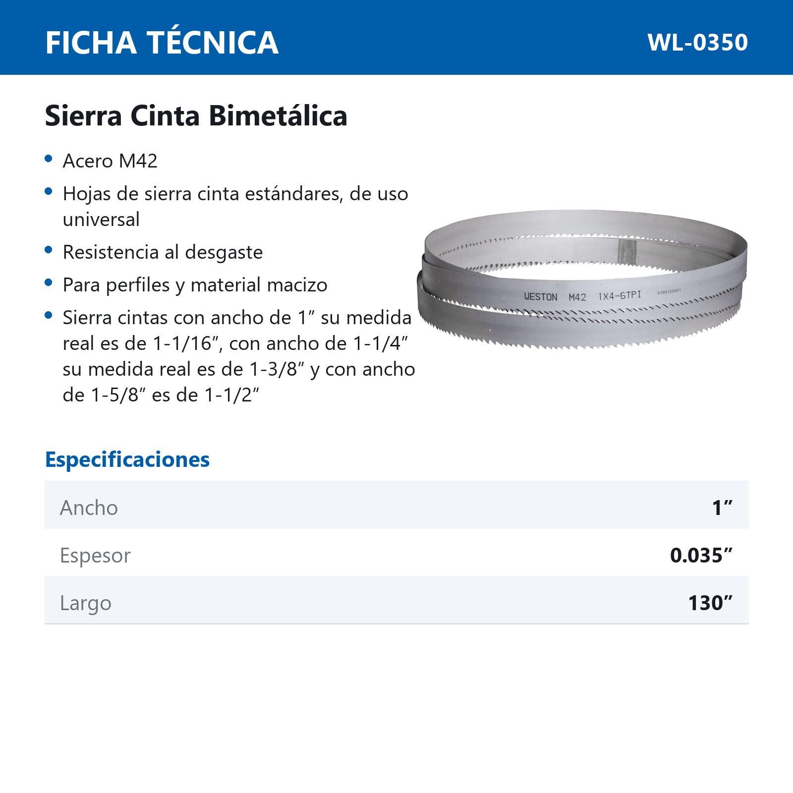 SIERRA CINTA SOLDABLE  1-1/16 x 0.035 x 130"    4 - 6  TPI - Imagen 4