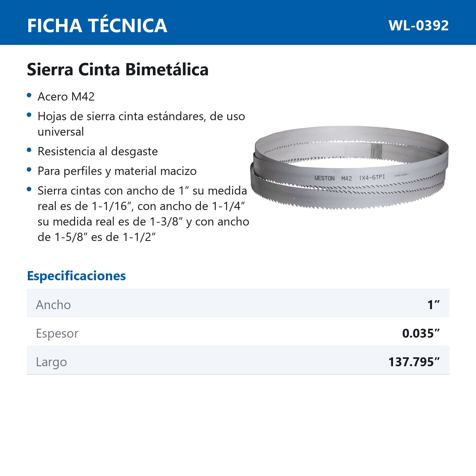 SIERRA CINTA SOLDABLE  1-1/16 x 0.035 x 137.795"    4-6 TPI - Imagen 4