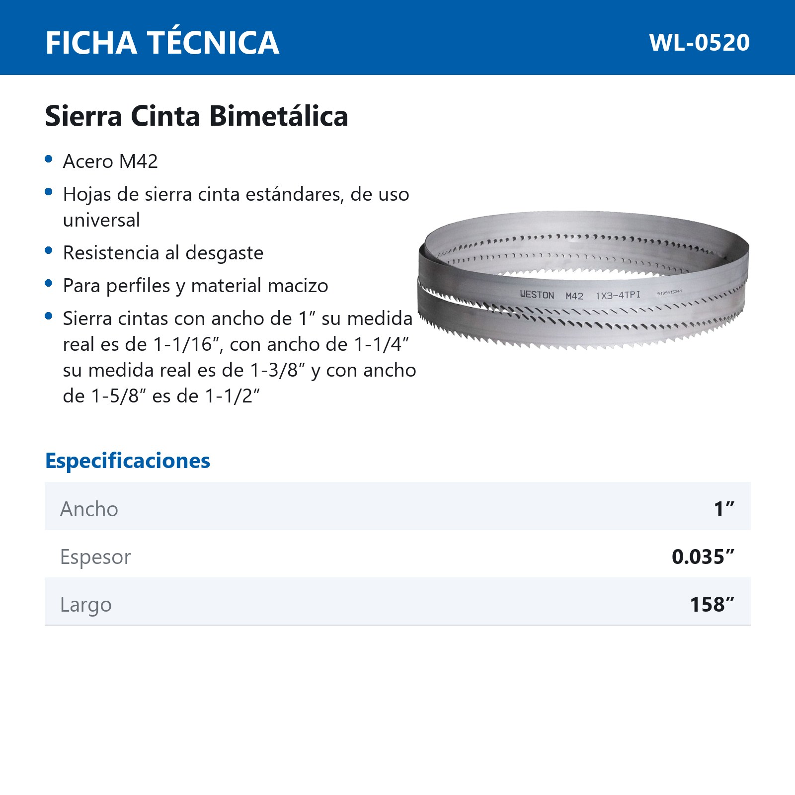 SIERRA CINTA SOLDABLE  1-1/16 x 0.035 x 158"    3 - 4  TPI - Imagen 4