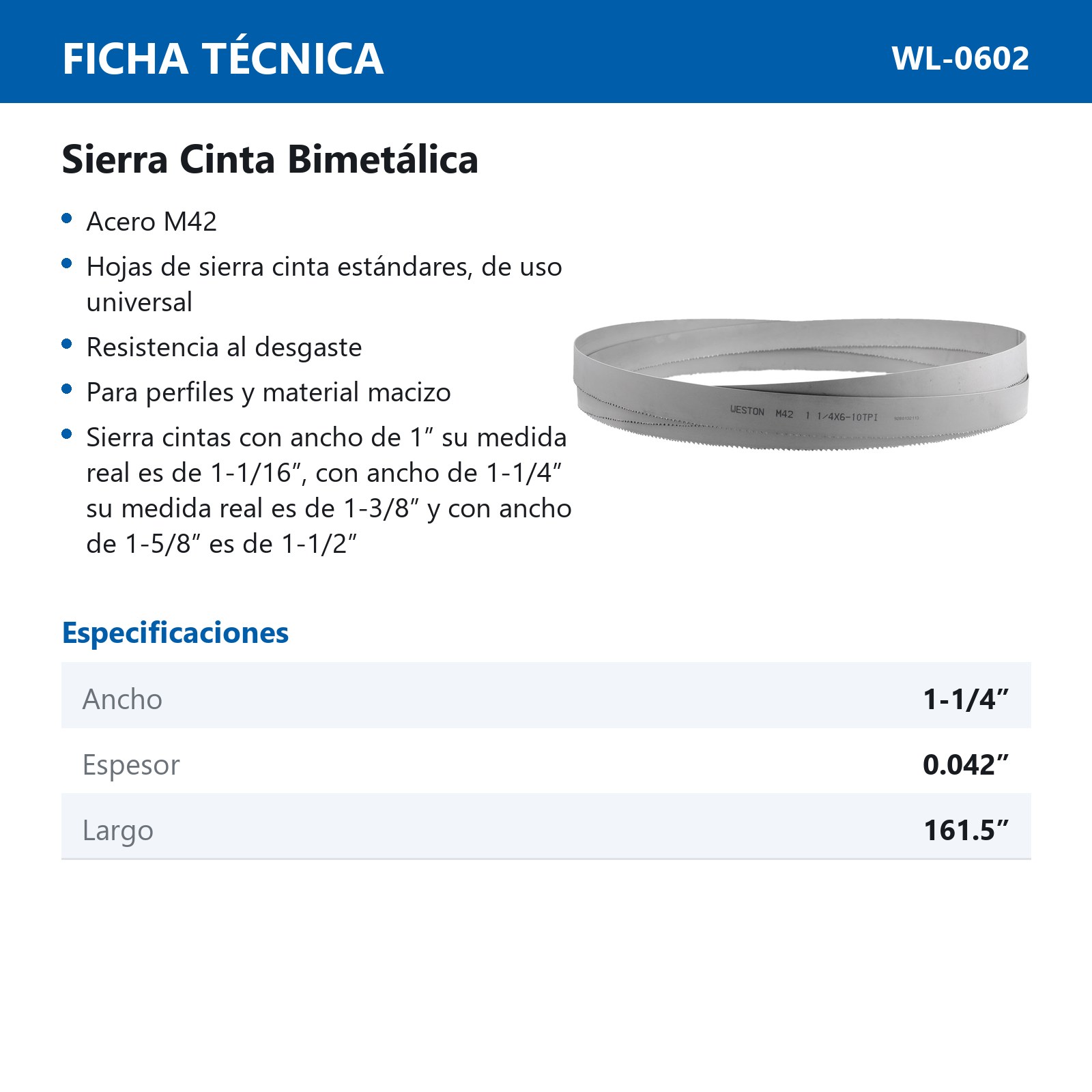 SIERRA CINTA SOLDABLE  1-3/8 x 0.042 x 161.5"    6-10 TPI - Imagen 4