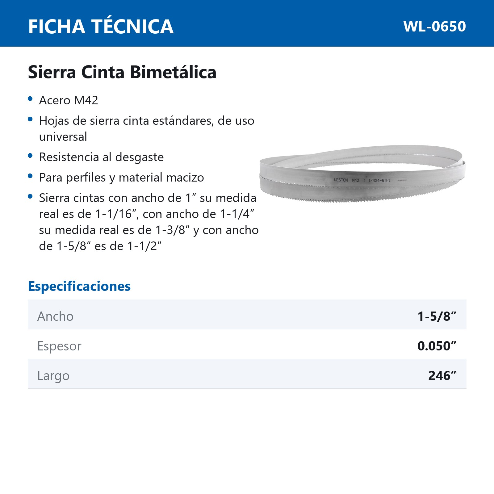SIERRA CINTA SOLDABLE 1-5/8 x 0.050 x 246"    4 - 6 TPI - Imagen 4